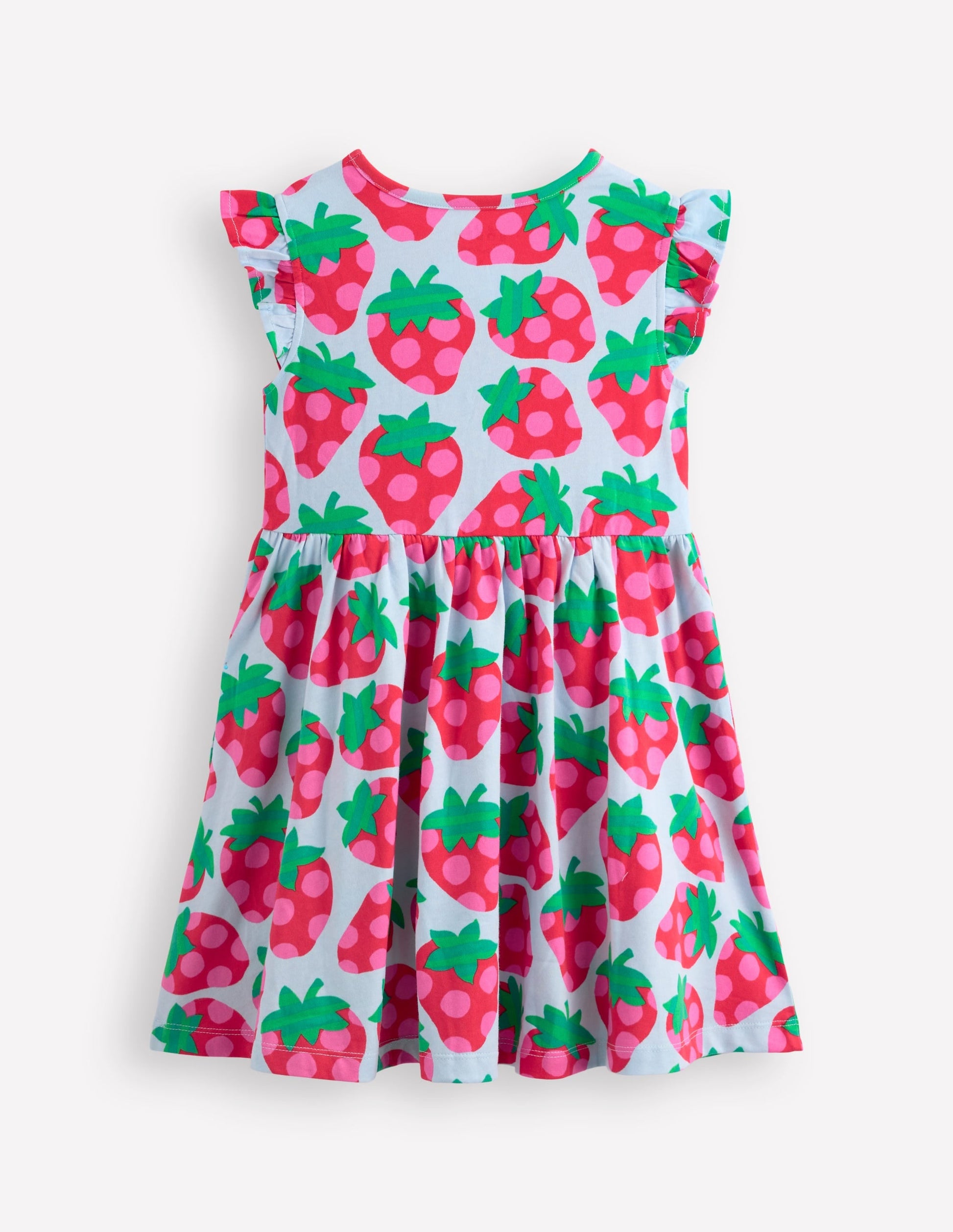 Frill Sleeve Jersey Dress-Misty Blue Spotty Strawberry-2