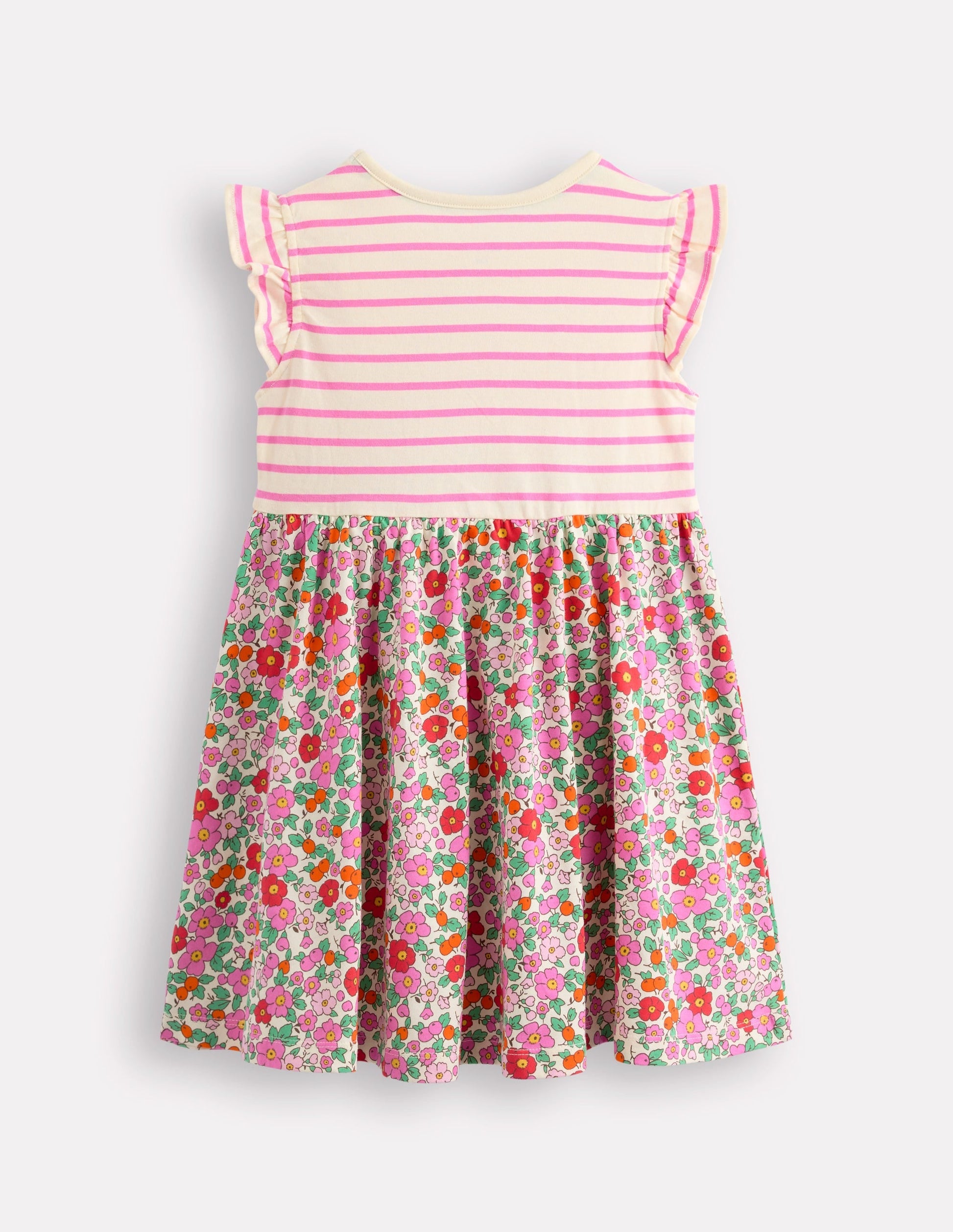 Frill Sleeve Jersey Dress-Pink Apple Blossom Floral-2