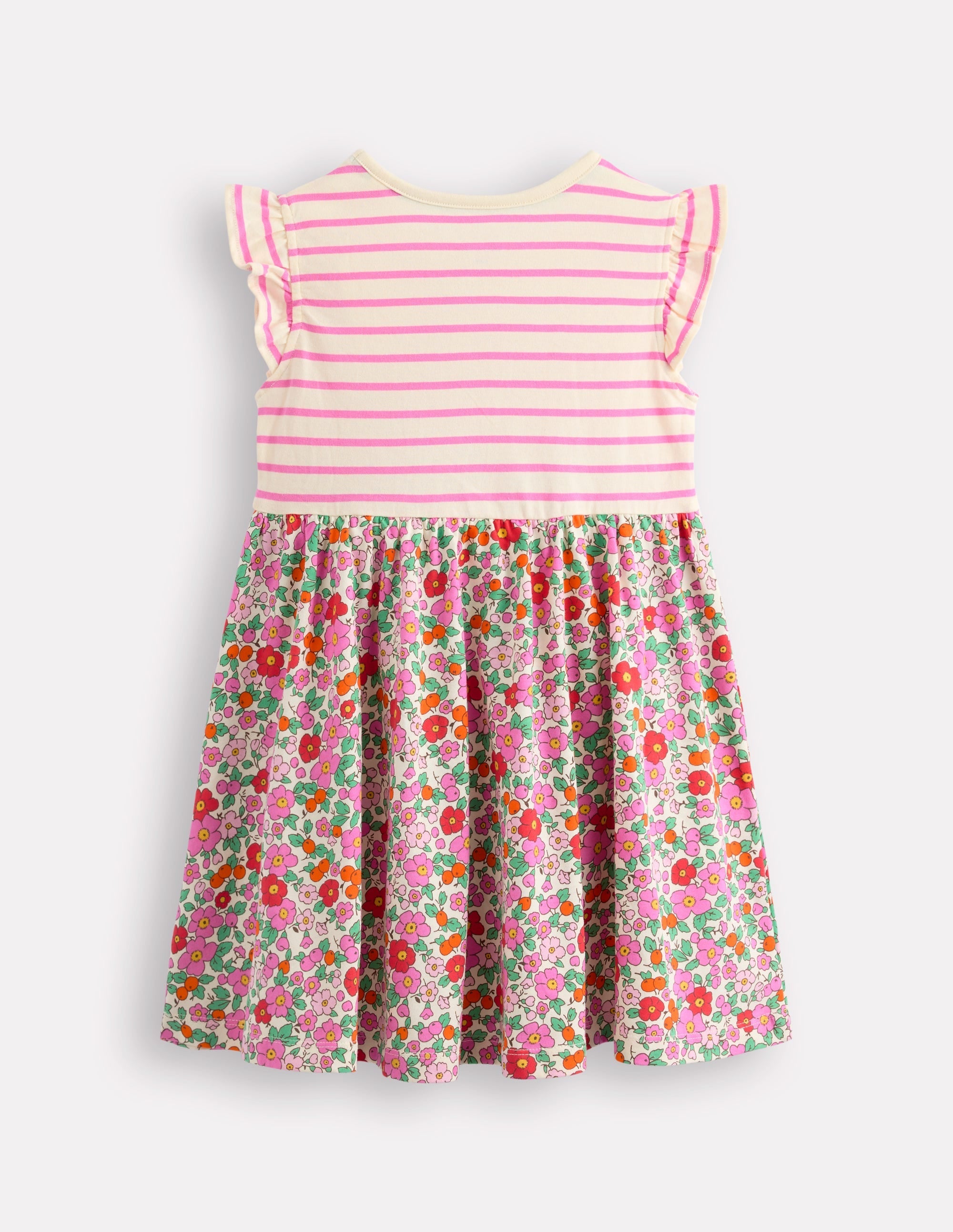 Frill Sleeve Jersey Dress-Pink Apple Blossom Floral - Image 2