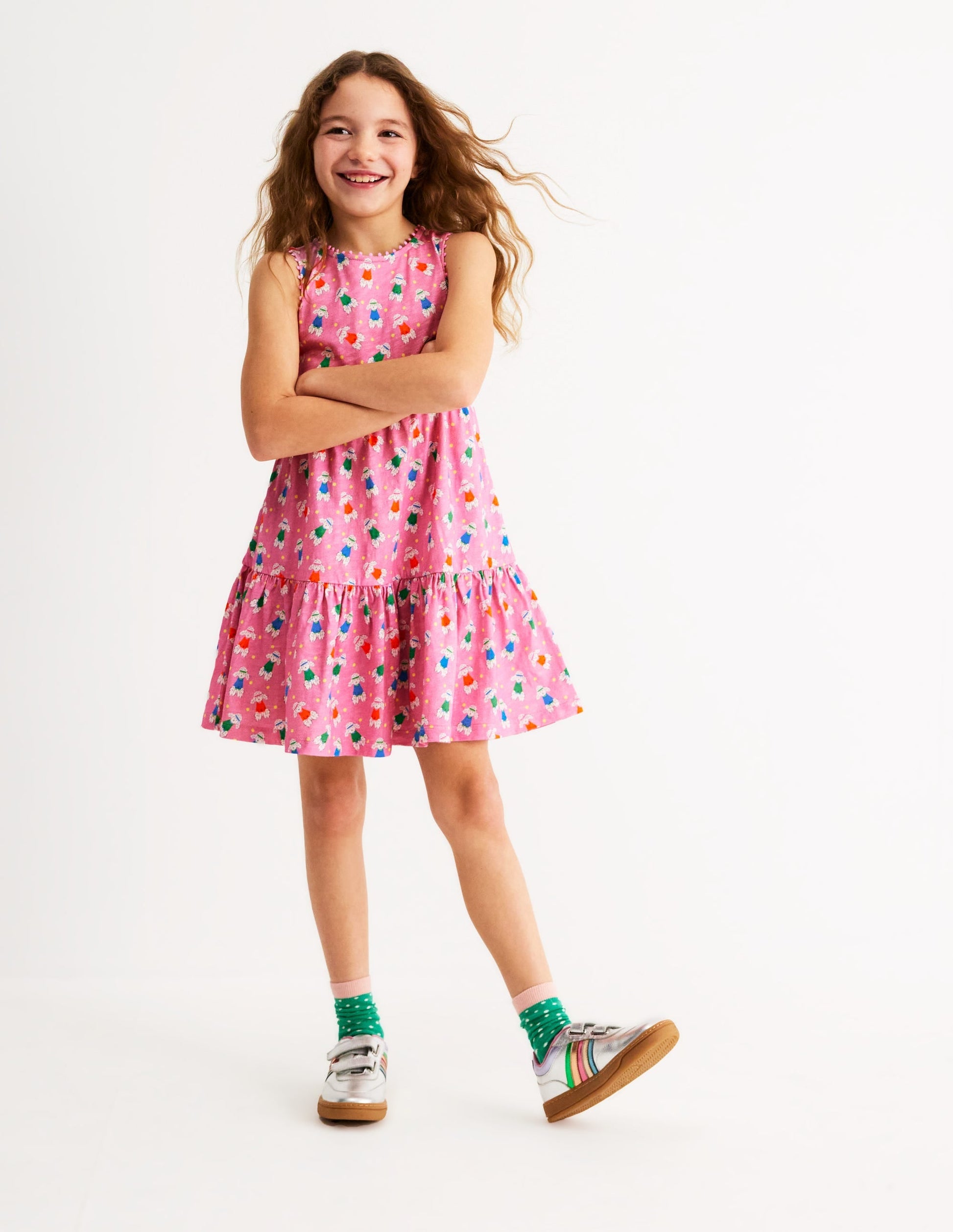 Ali Pom Trim Jersey Dress-Cosmos Pink Sporty Poodle-4