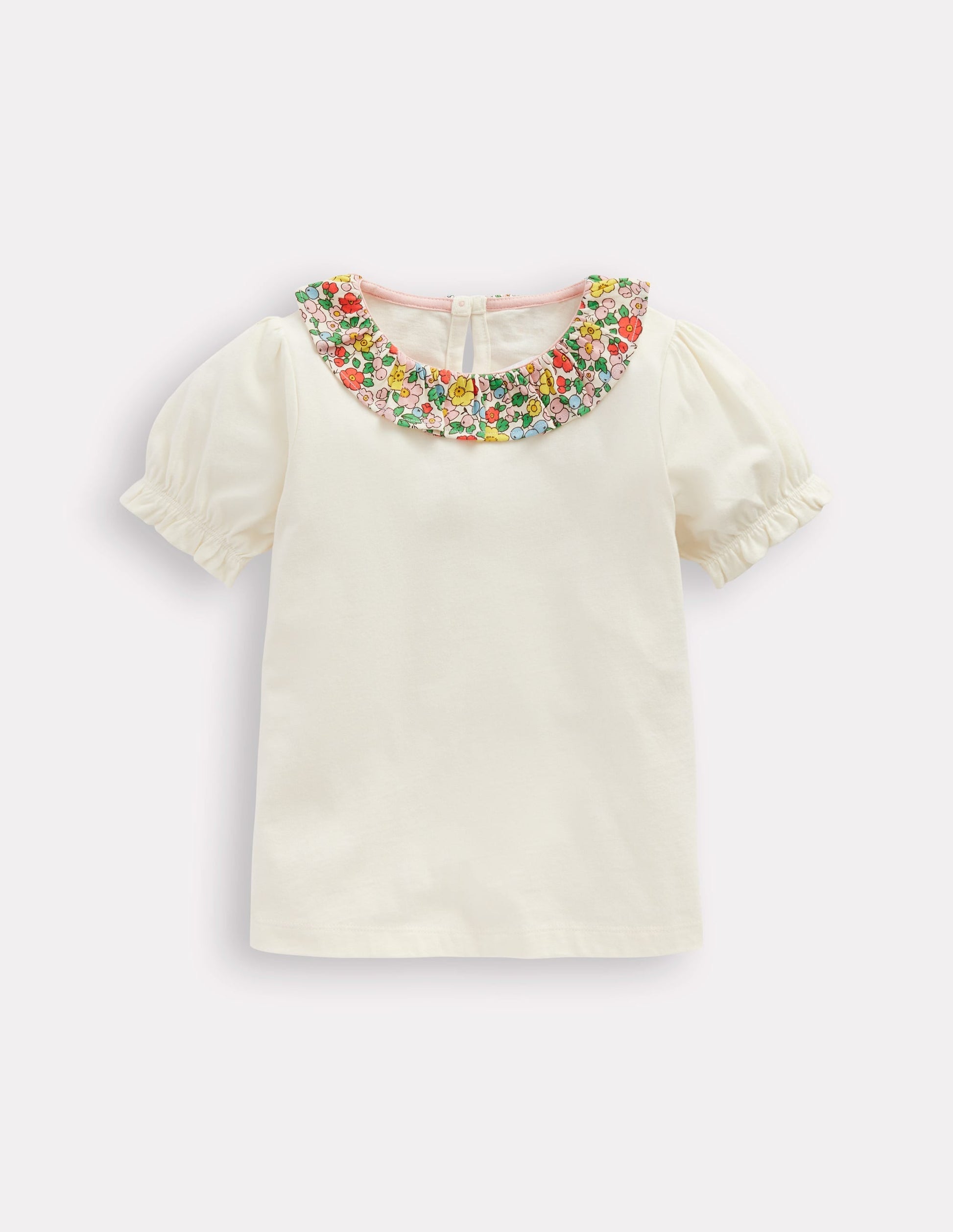 Short Sleeved Collared Top-Ivory Floral-2