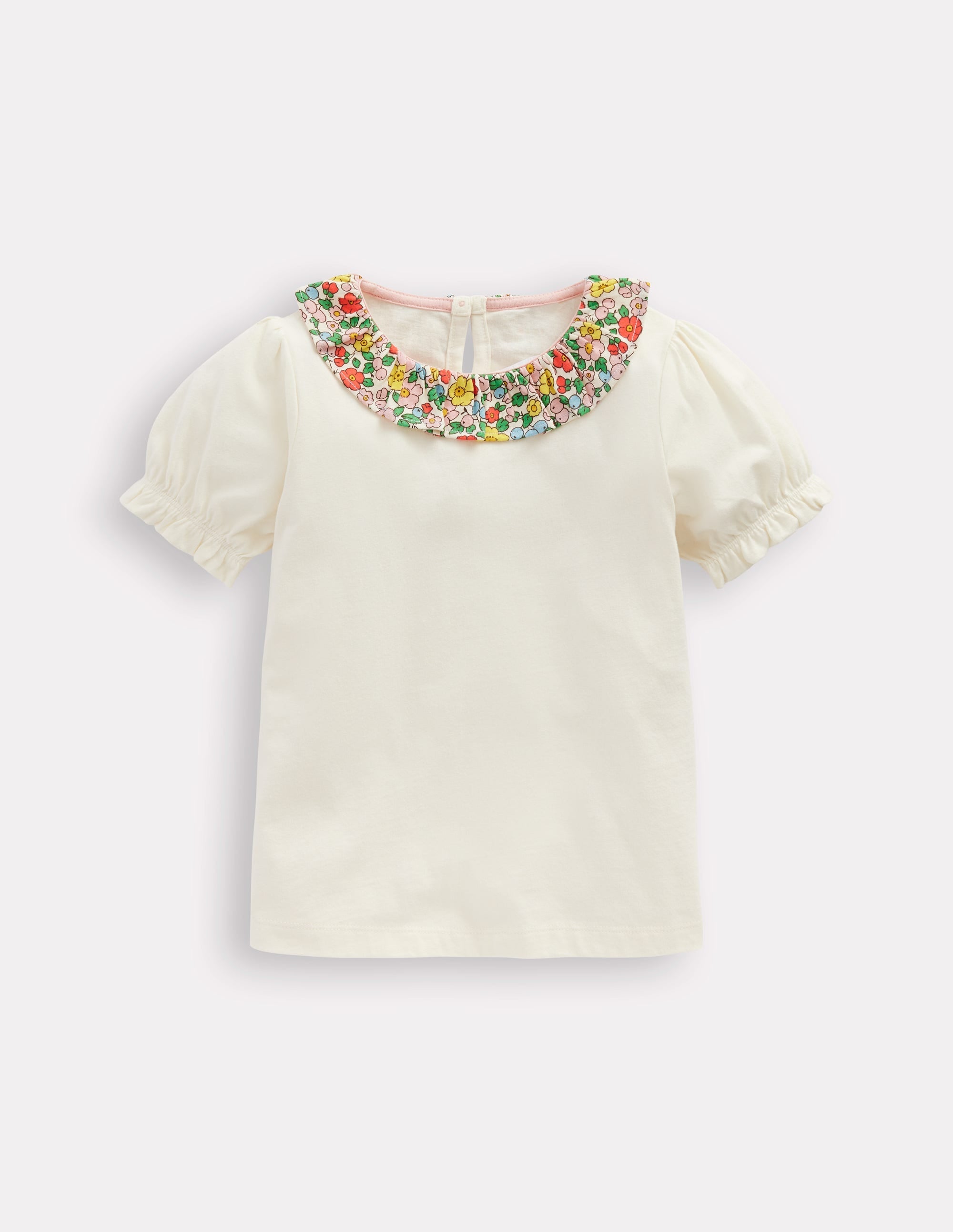 Short Sleeved Collared Top-Ivory Floral - Image 2
