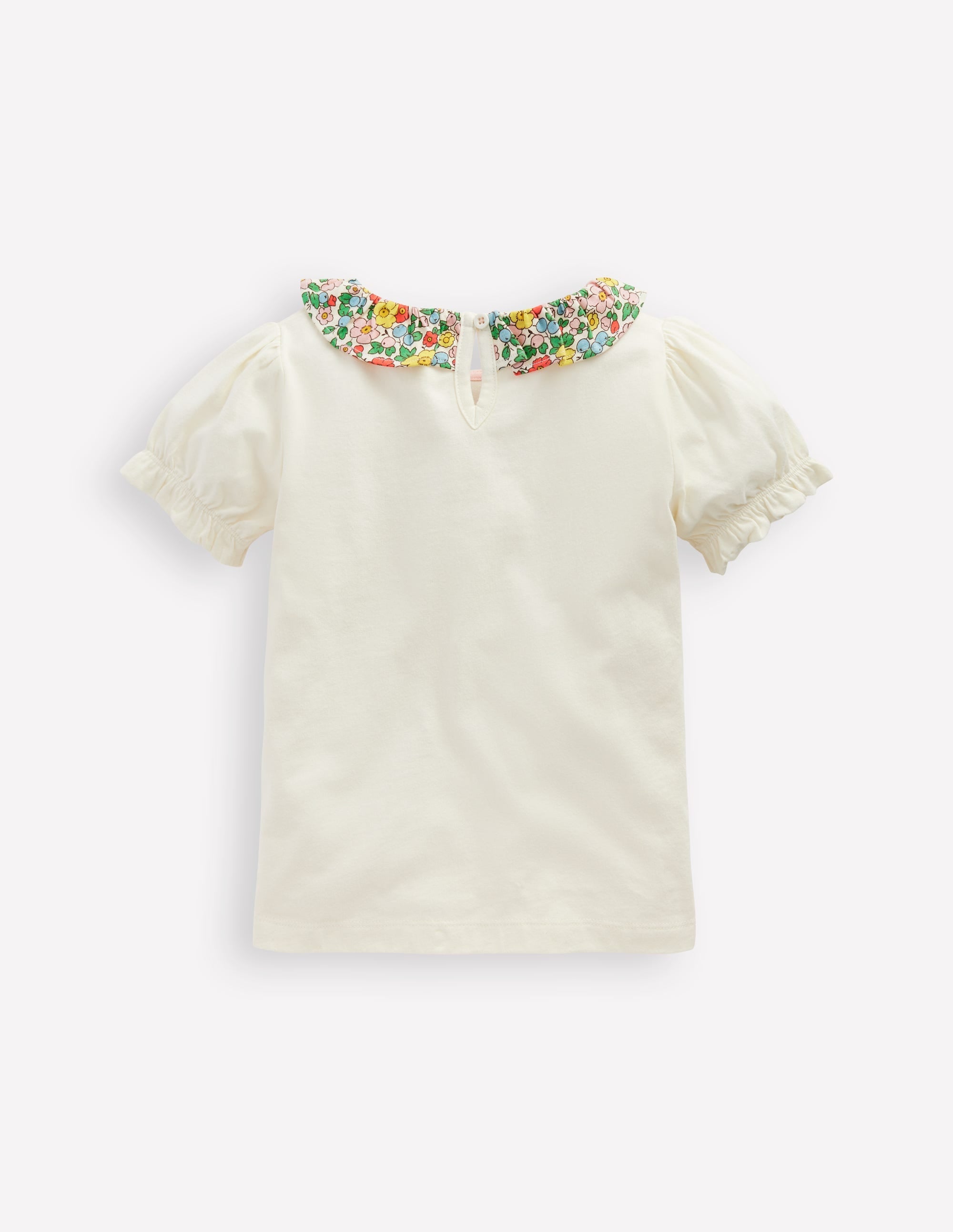 Short Sleeved Collared Top-Ivory Floral - Image 3