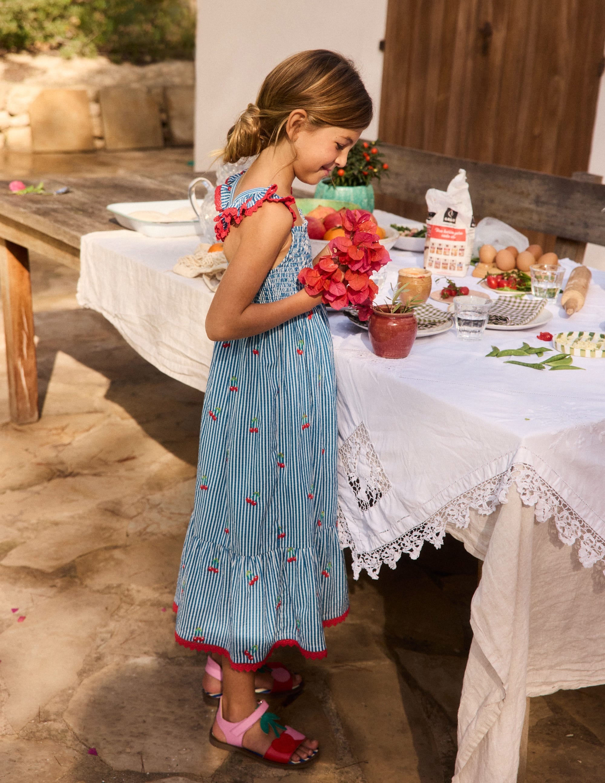Luella Frill Maxi Sundress-Blue/White Cherries - Image 5