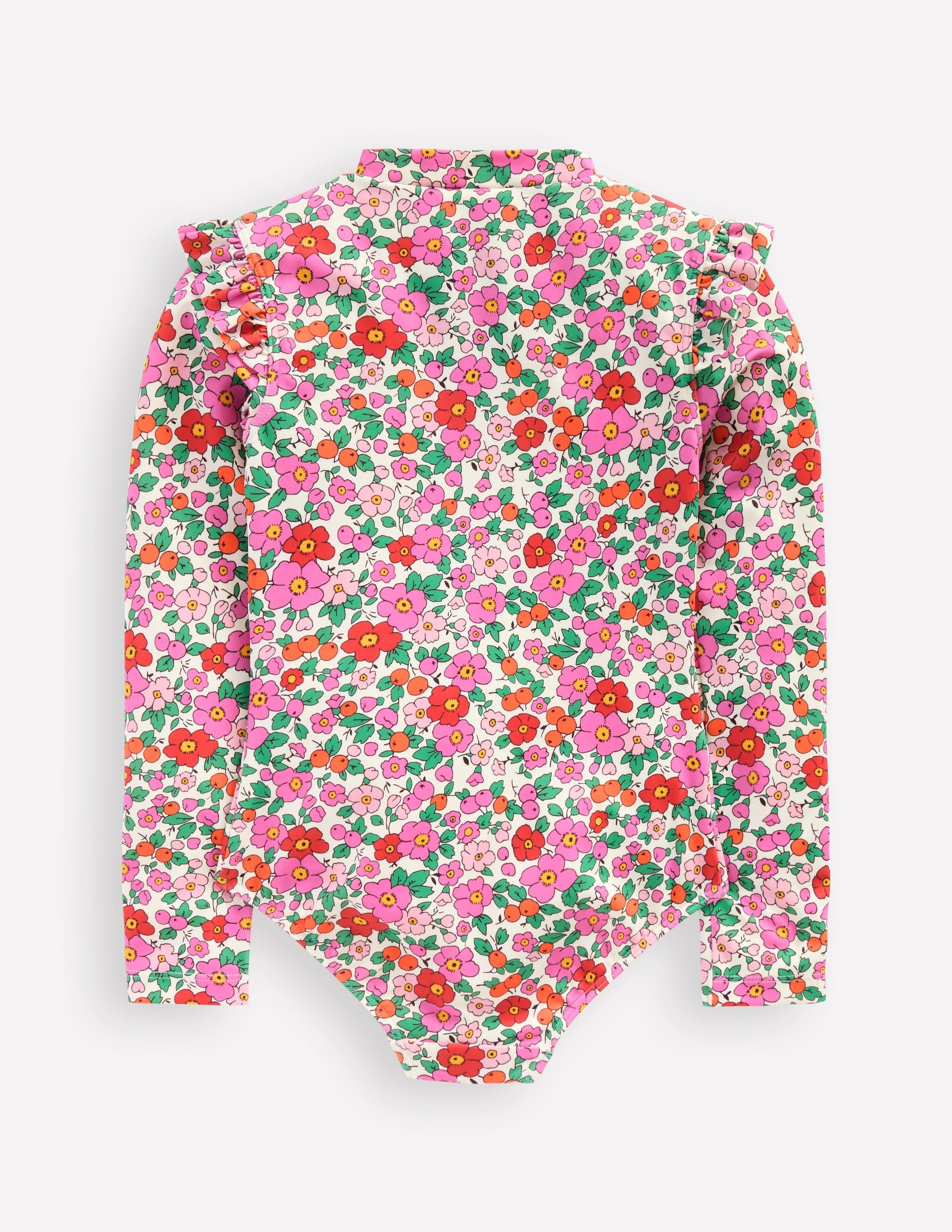 Frill Long Sleeved Swimsuit-Pink Apple Blossom Floral-2