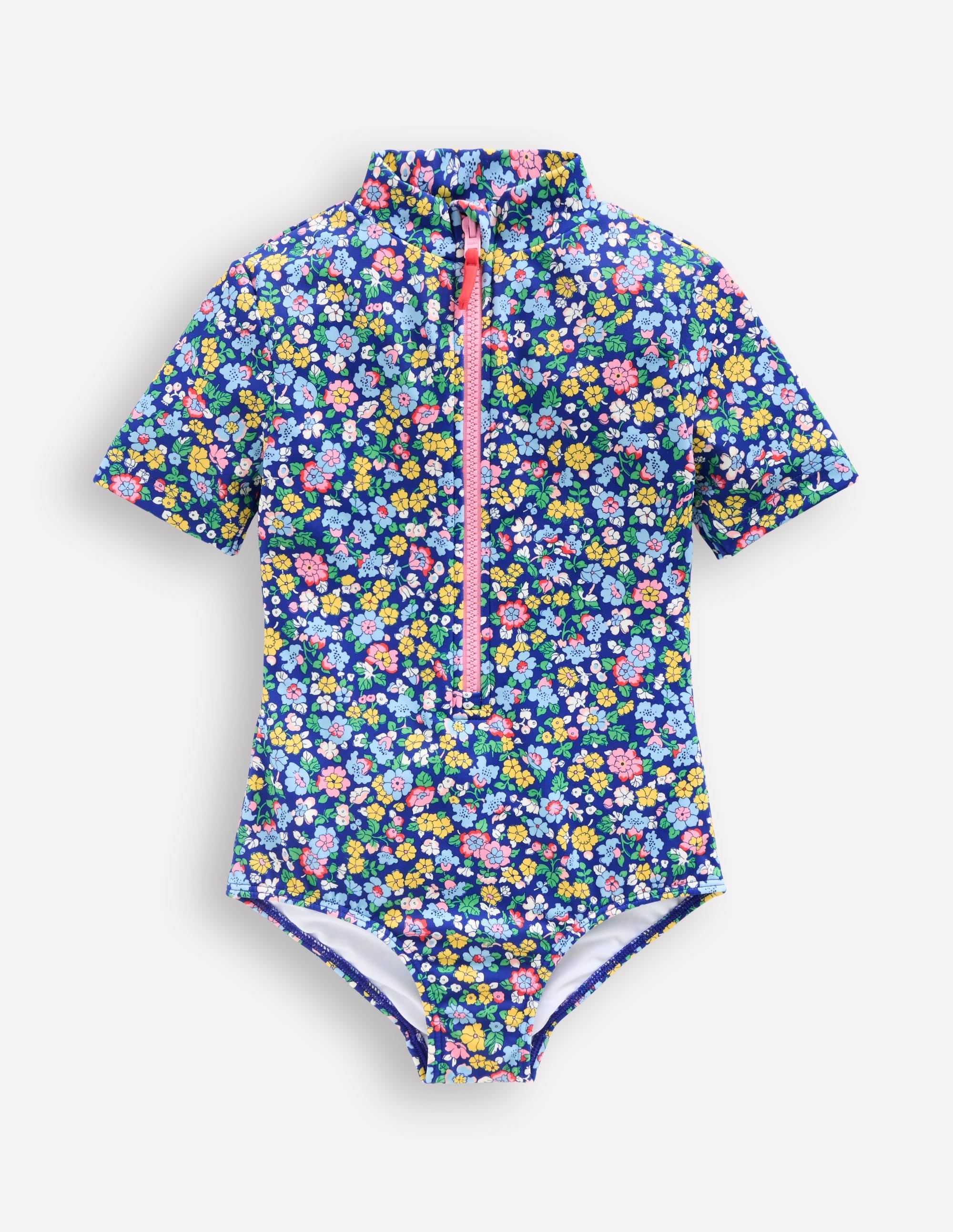 Short-sleeved Swimsuit-Sapphire Blue Nautical Floral - Image 1