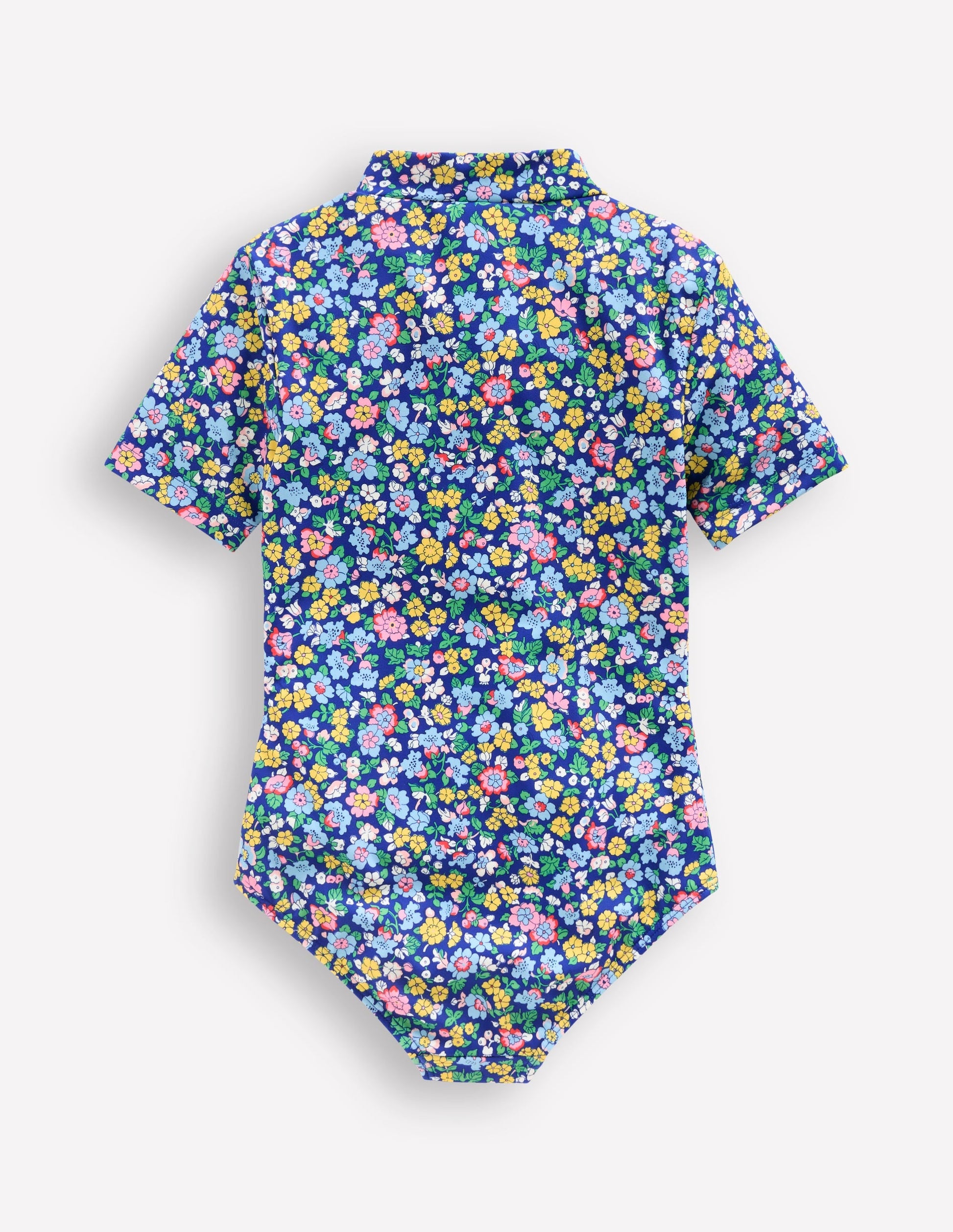 Short-sleeved Swimsuit-Sapphire Blue Nautical Floral-2