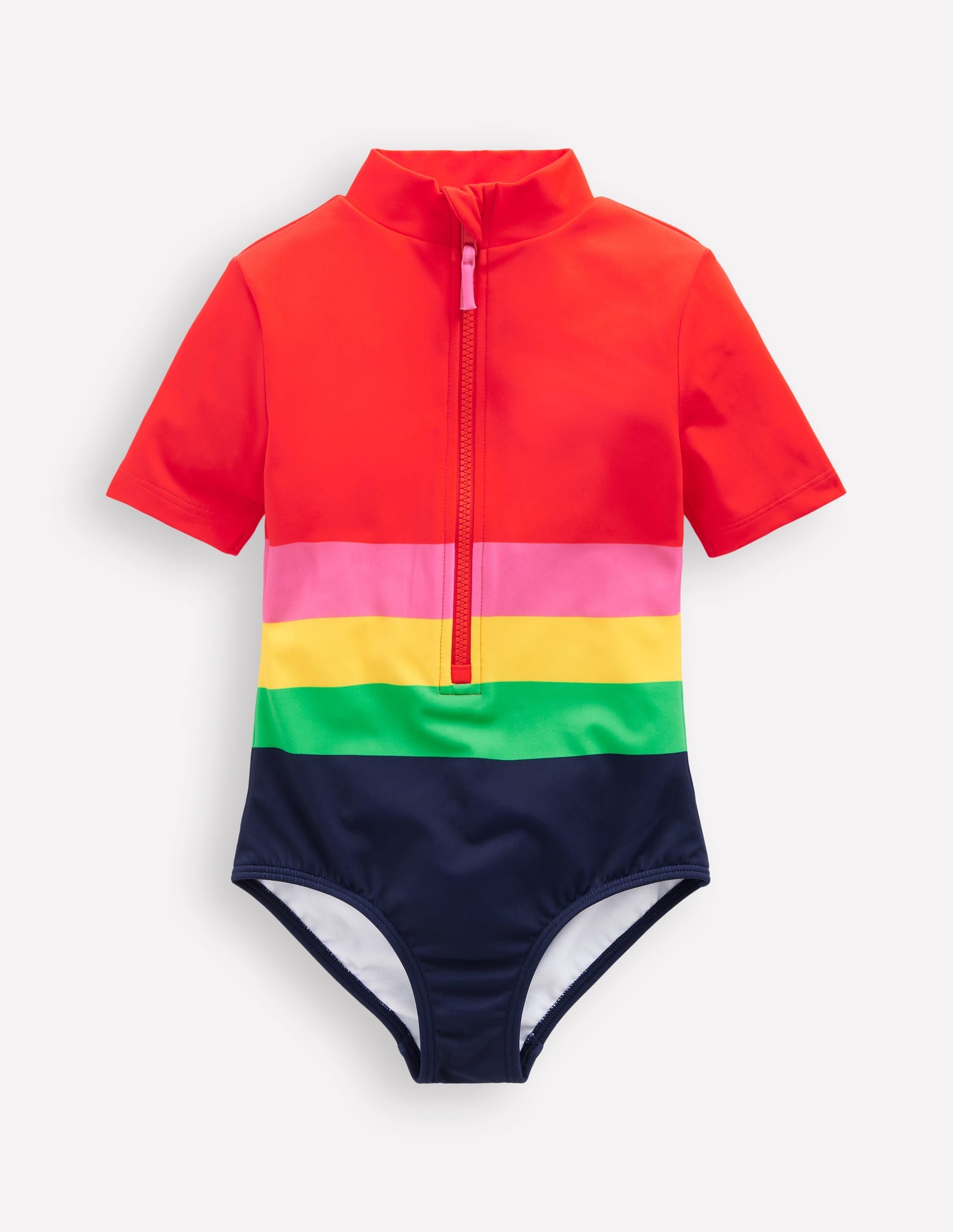 Short-sleeved Swimsuit-Red Multi Stripe-1