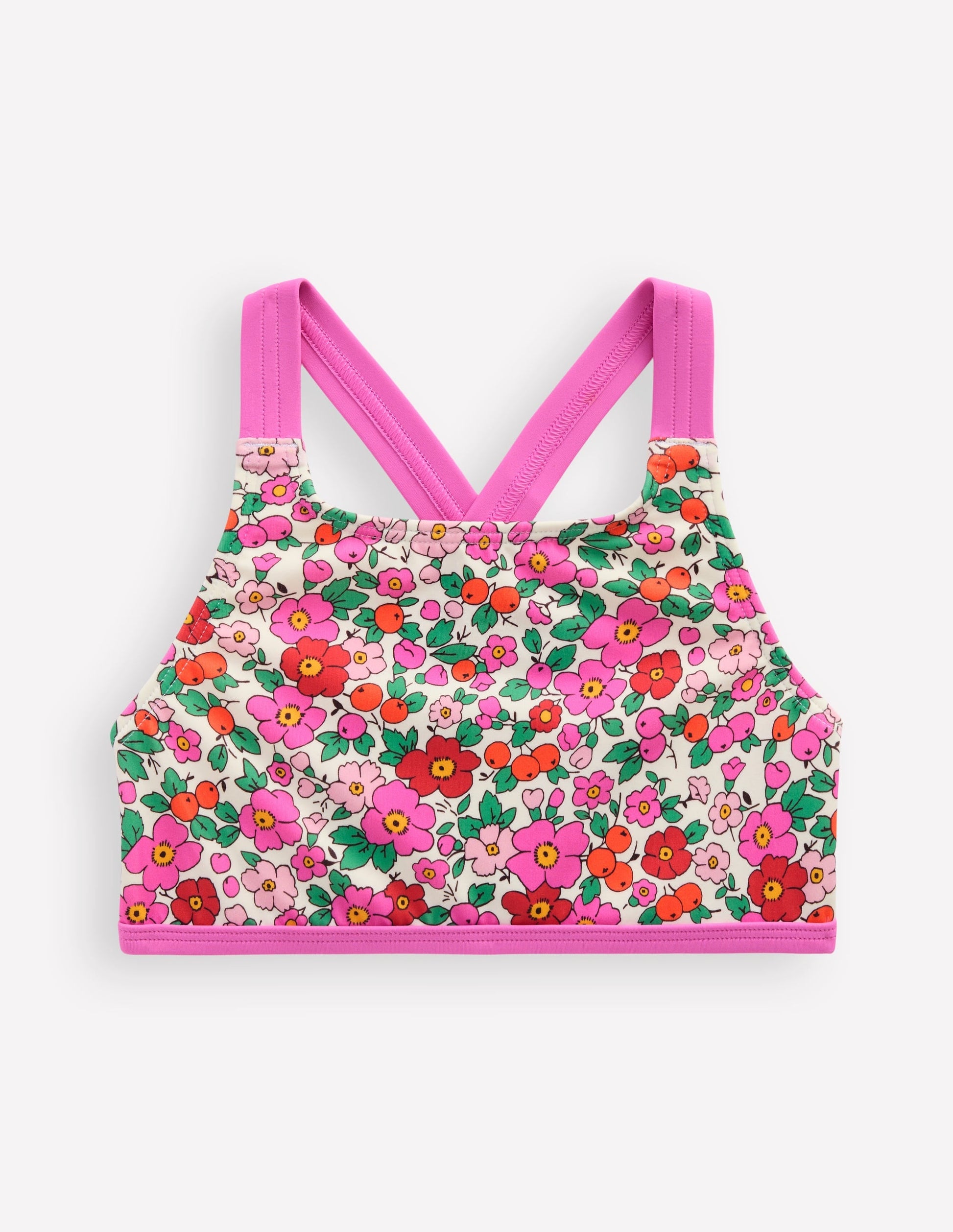 Cross-back Bikini Top-Pink Apple Blossom Floral-1