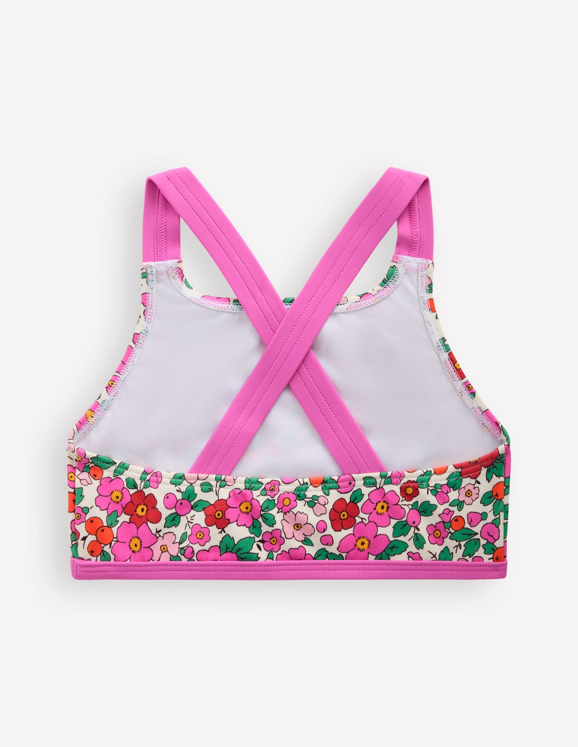 Cross-back Bikini Top-Pink Apple Blossom Floral-2