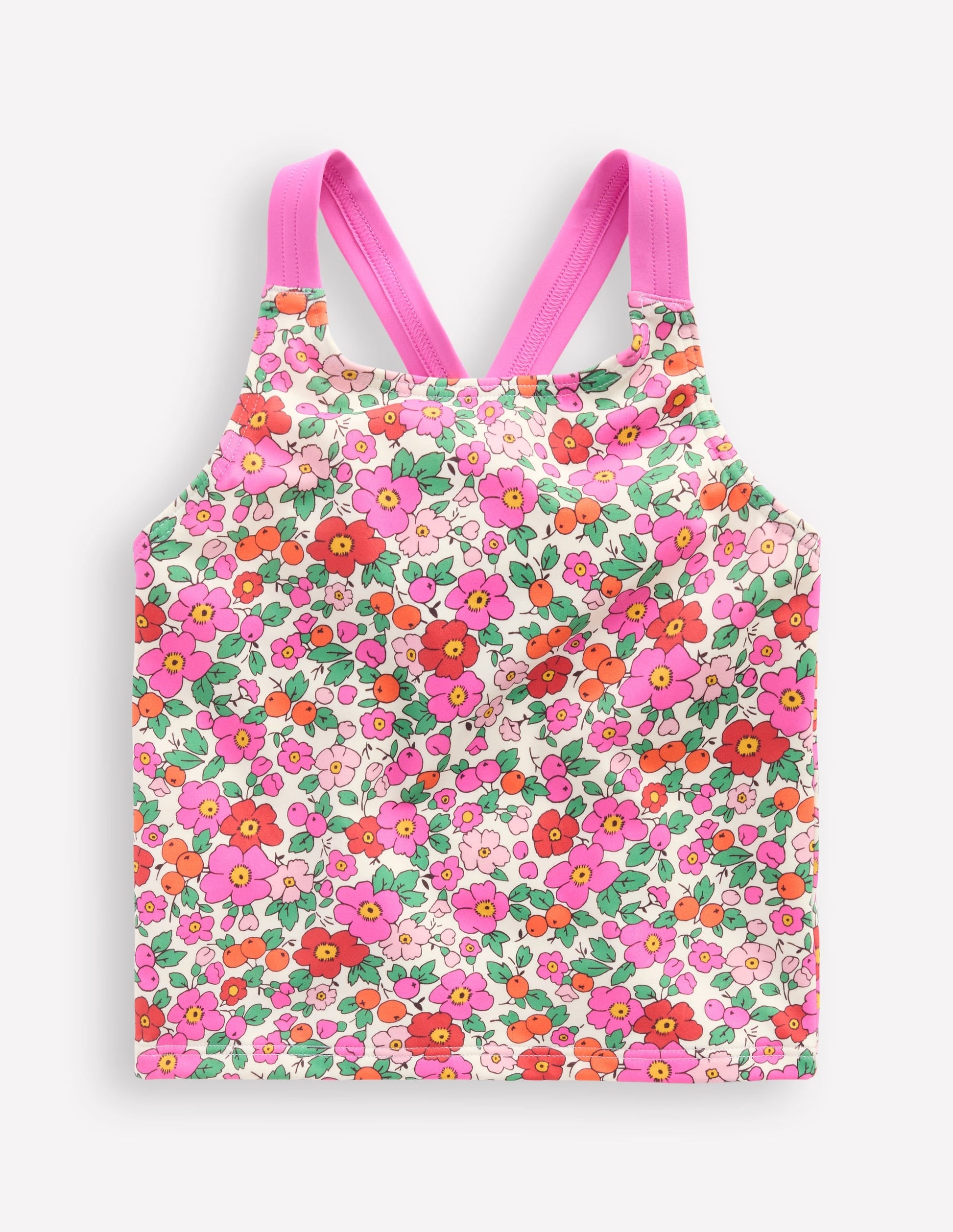 Cross-Back Tankini Top-Pink Apple Blossom Floral-1