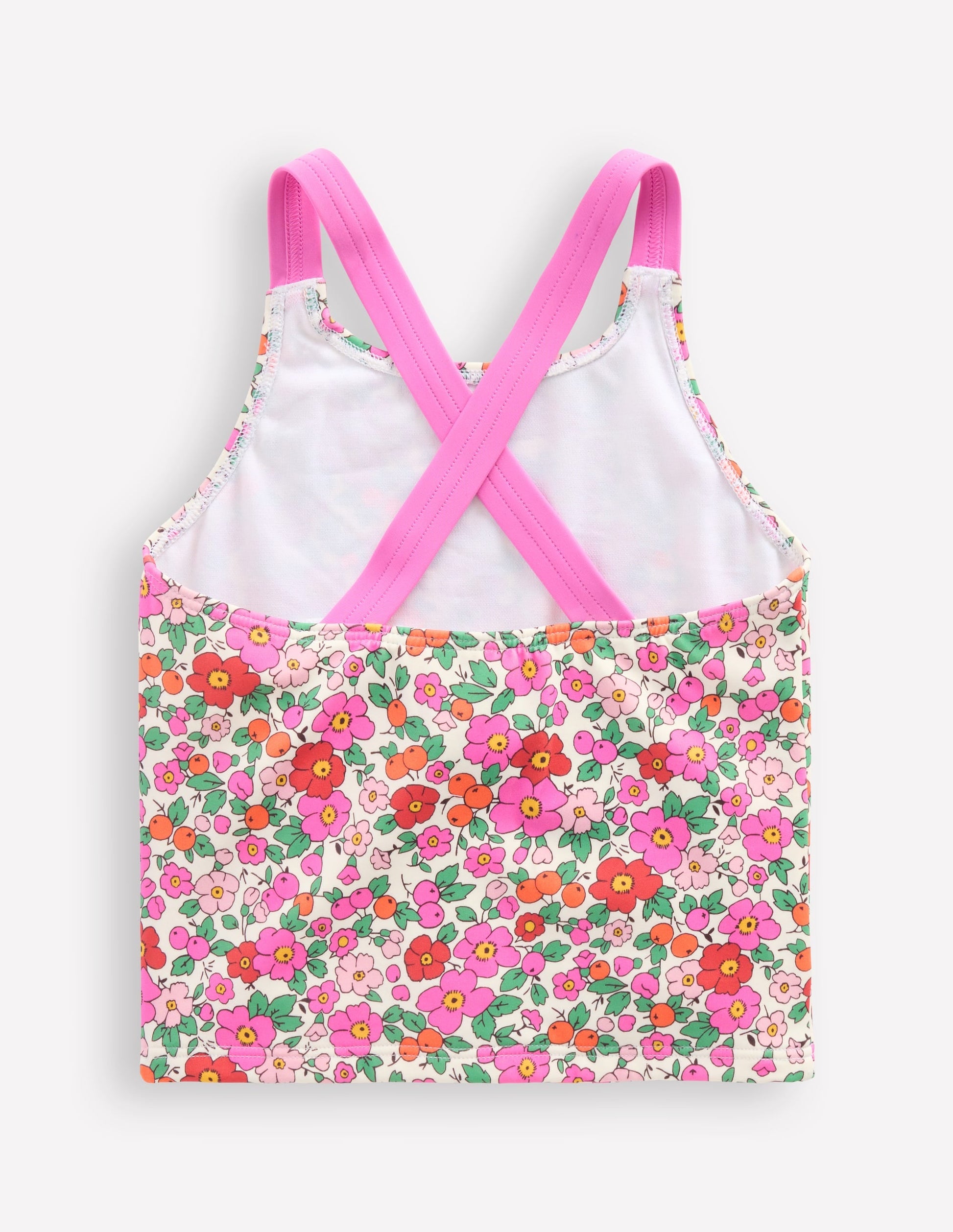 Cross-Back Tankini Top-Pink Apple Blossom Floral-2