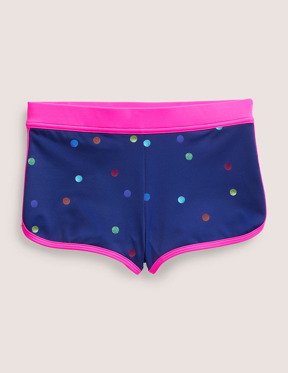 Patterned Swim Shorts-Navy Rainbow Confetti Spot-1