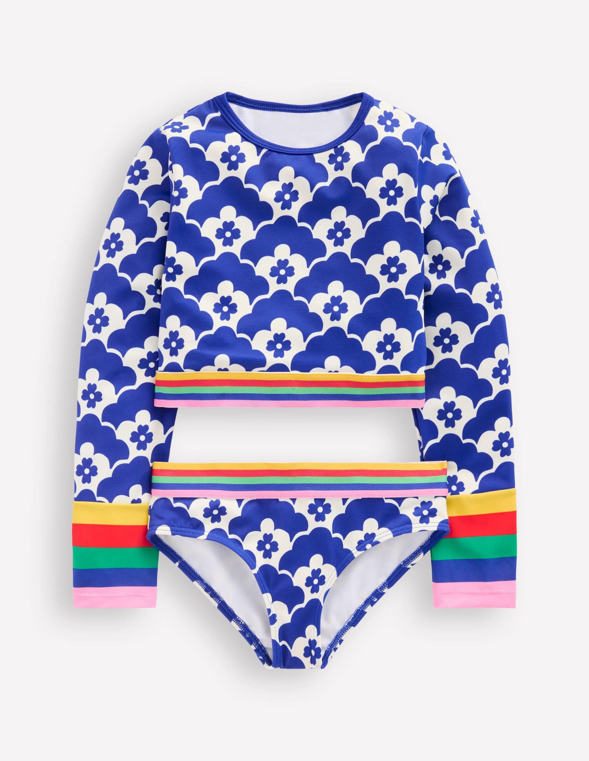 Cropped Rash Vest Set-Orion Blue Geo Flower-1