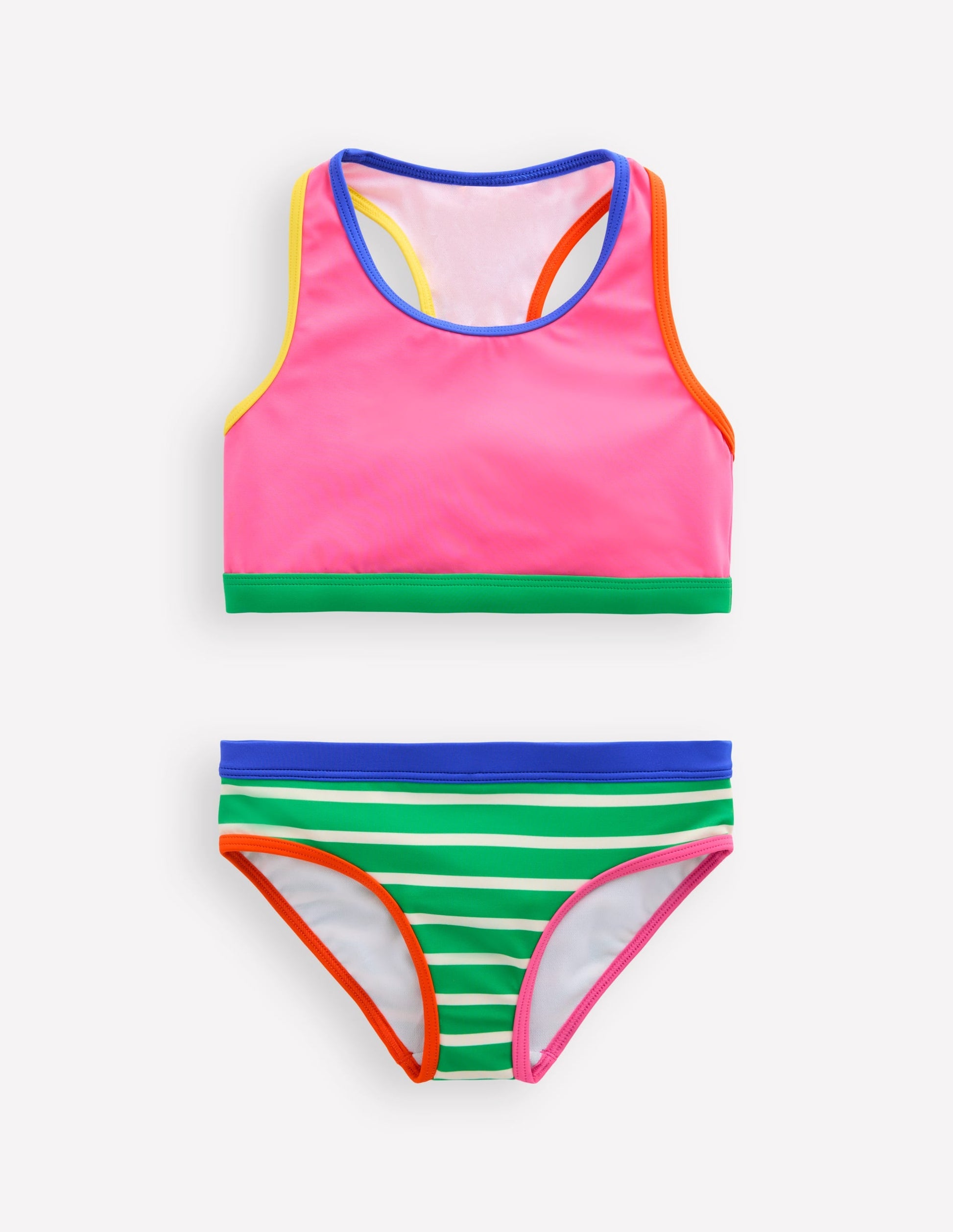 Racerback Bikini-Flamingo Pink/Pea Green Stripe-1
