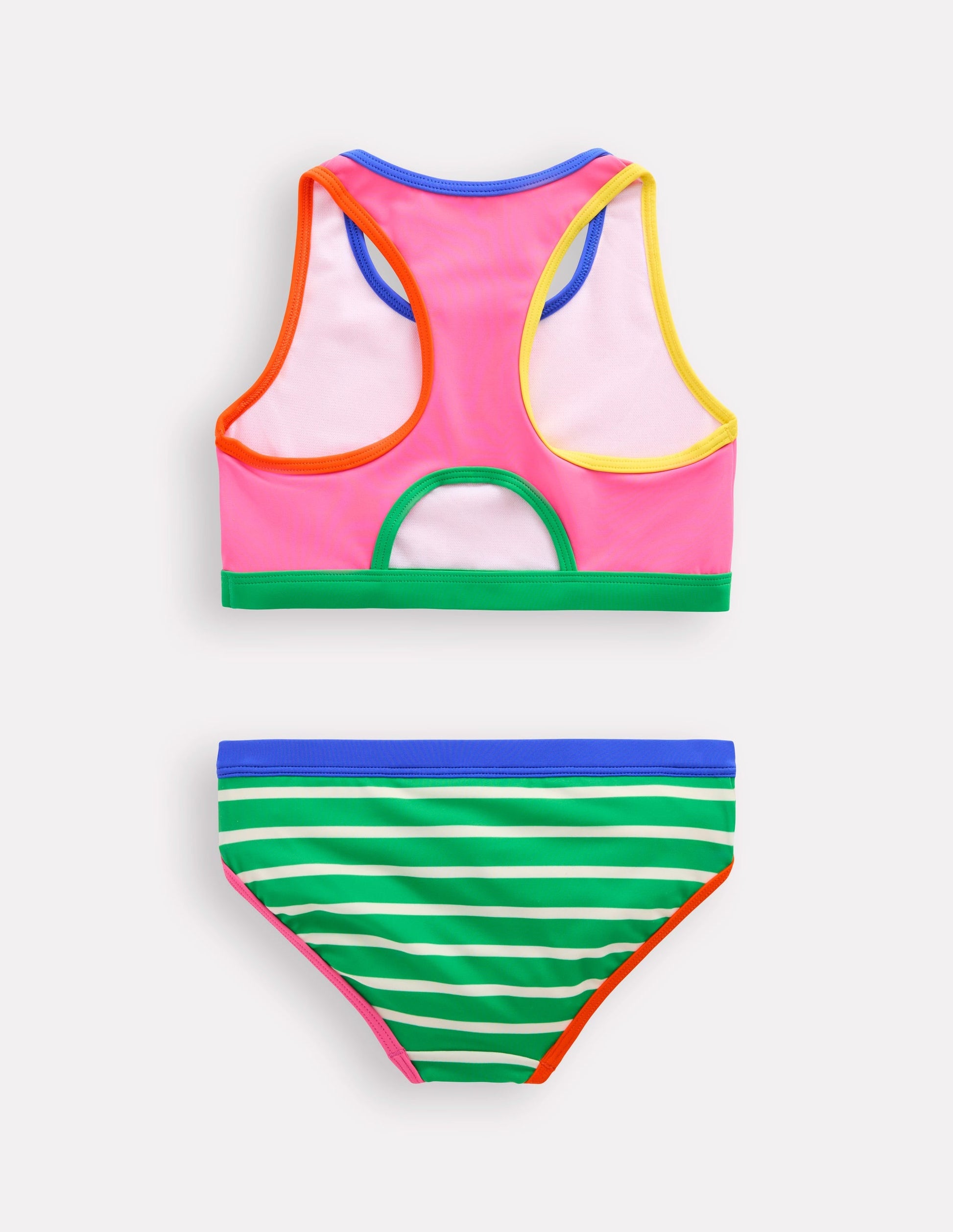 Racerback Bikini-Flamingo Pink/Pea Green Stripe-2