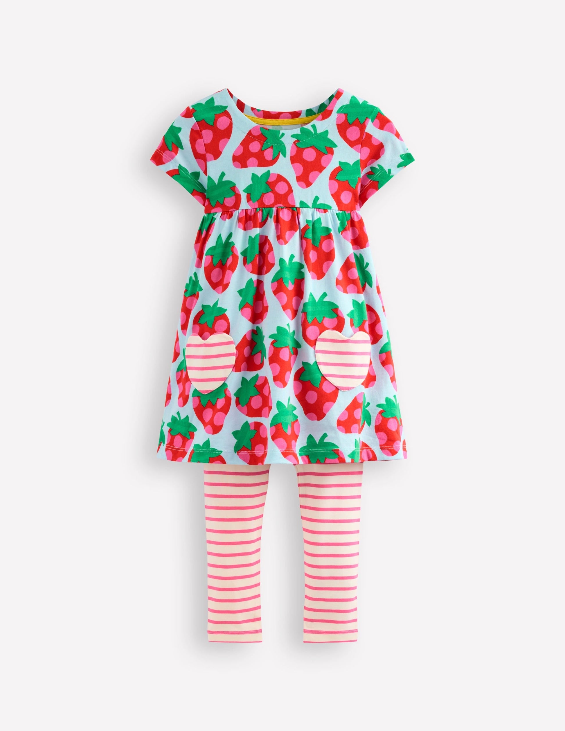 Short-sleeved print tunic set-Misty Blue Strawberry-1