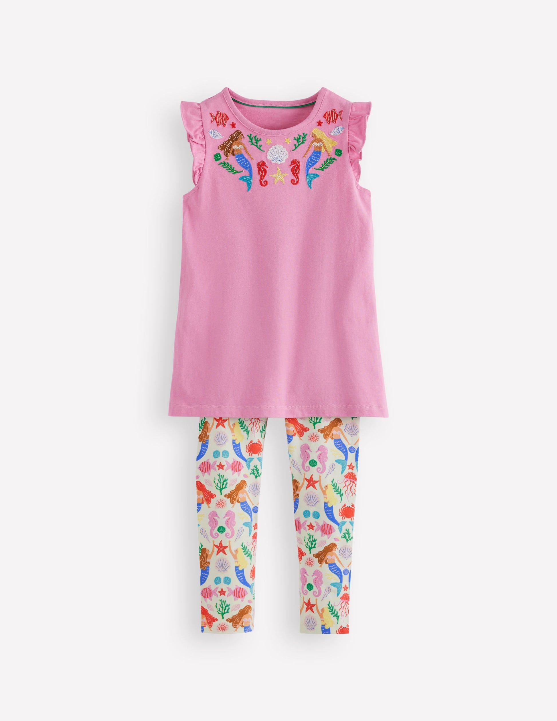 Frill Sleeve Tunic Set-Cosmos Pink Mermaids-1