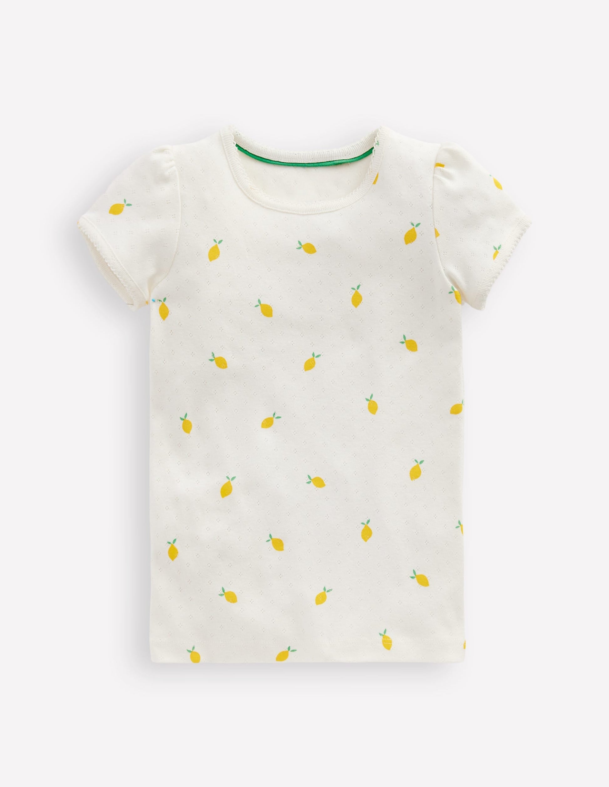 Short Sleeve Pointelle Top-Ivory Lemons-1