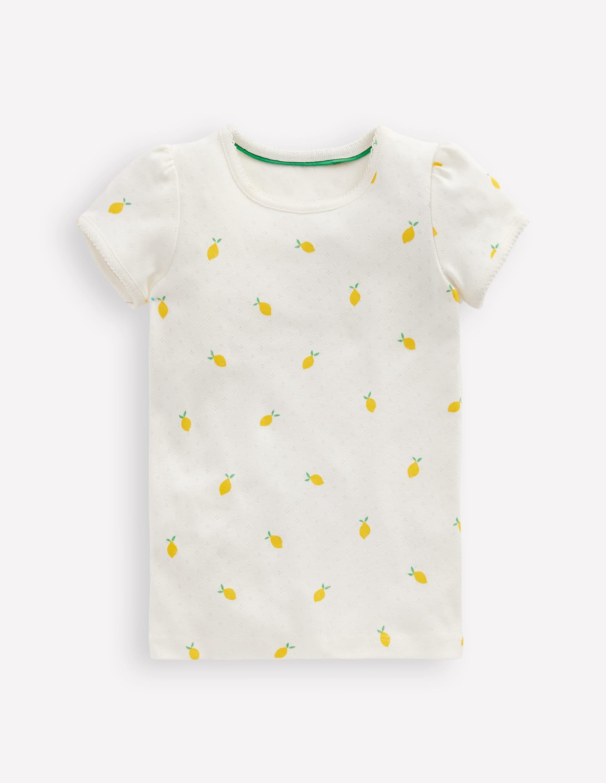 Short Sleeve Pointelle Top-Ivory Lemons - Image 1