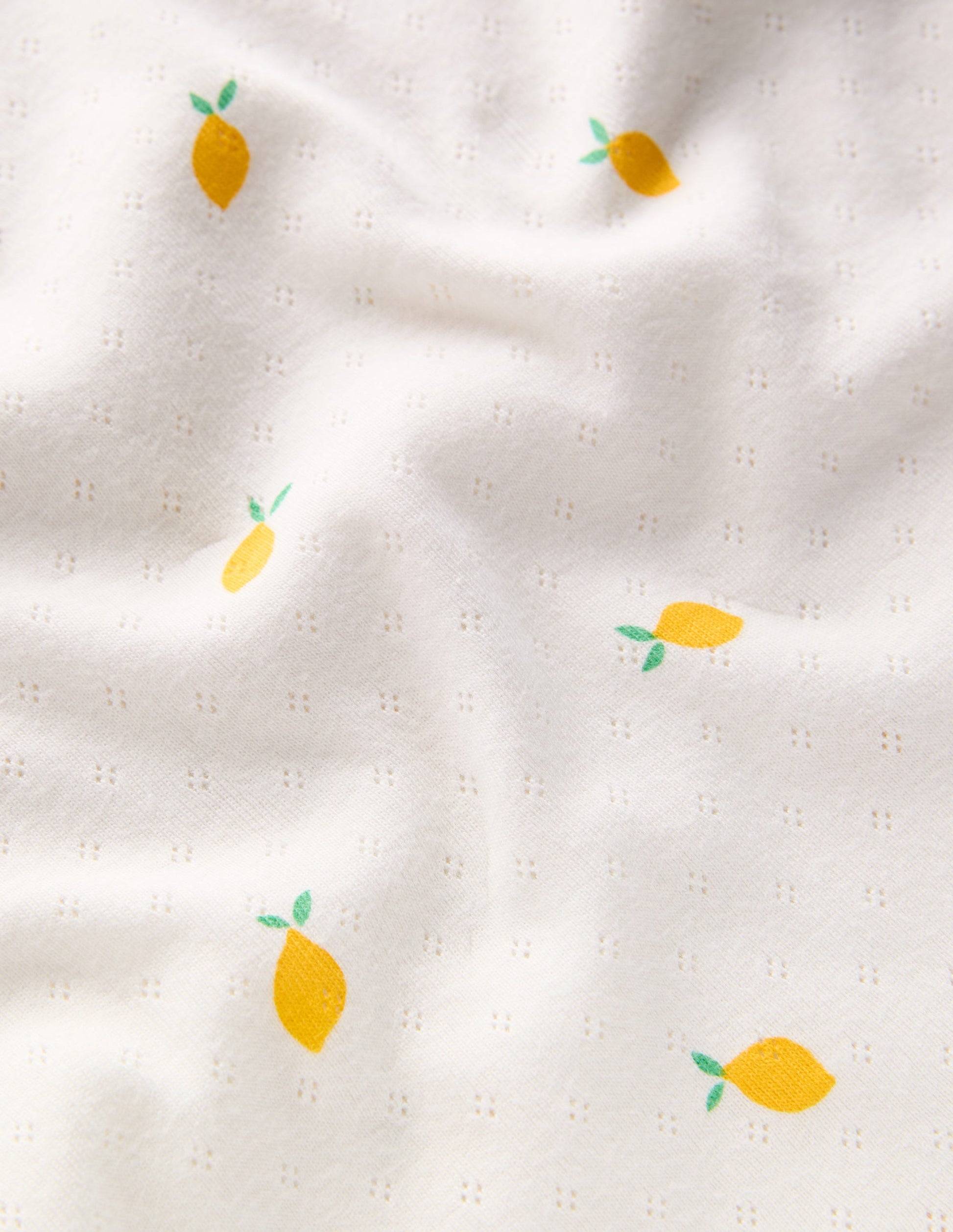 Short Sleeve Pointelle Top-Ivory Lemons-3