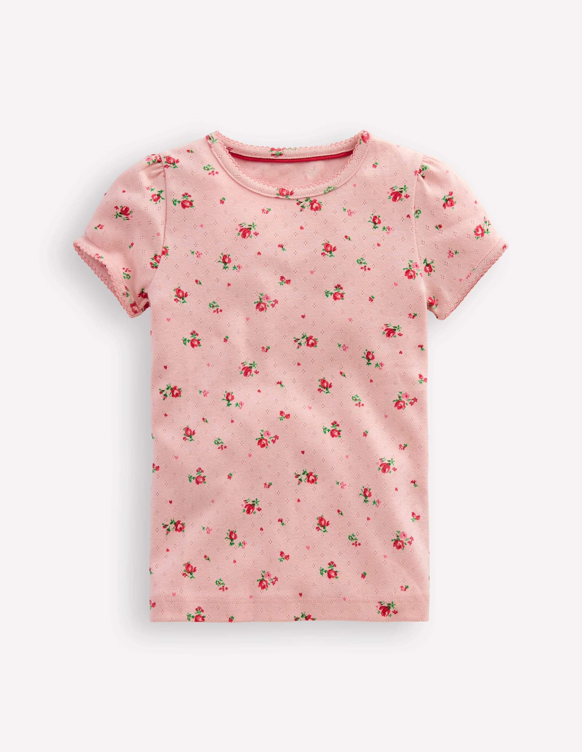 Short Sleeve Pointelle Top-Chalk Pink Rosebud - Image 1