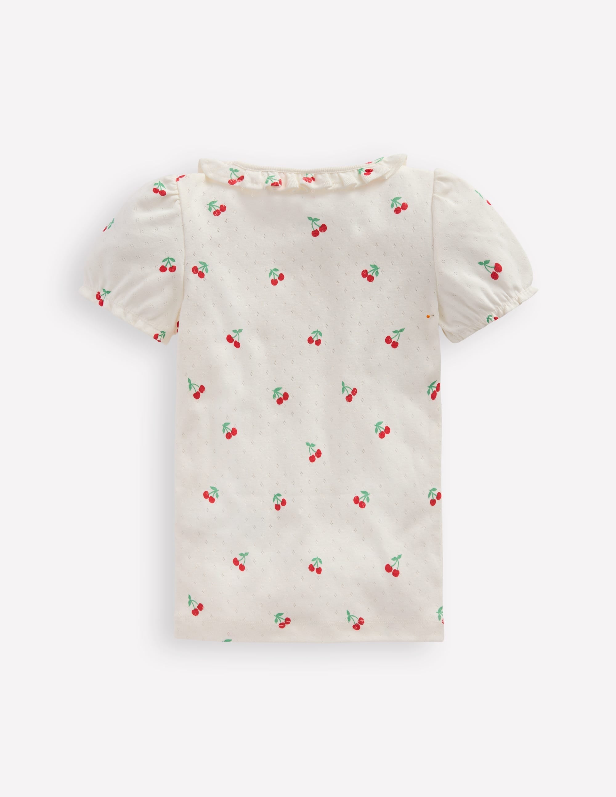 Short-sleeved Ruffle Pointelle-Ivory Cherries - Image 2
