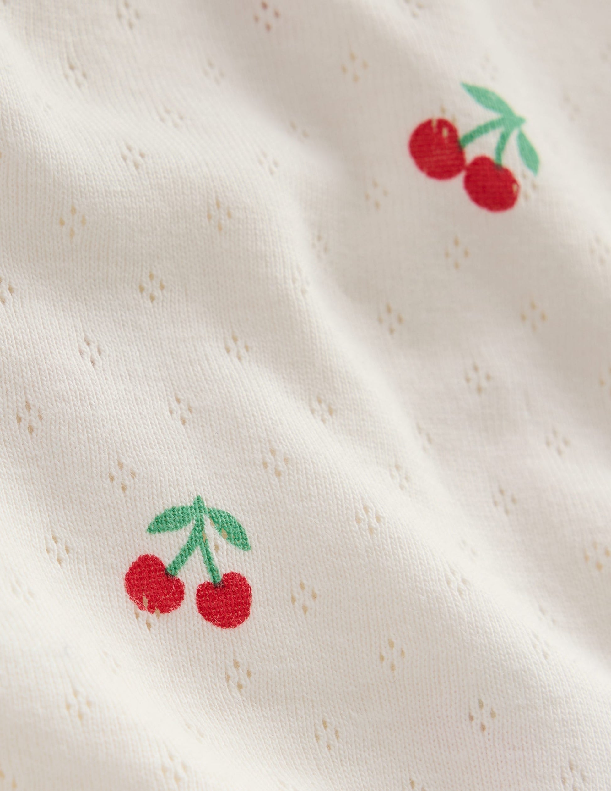 Short-sleeved Ruffle Pointelle-Ivory Cherries-3