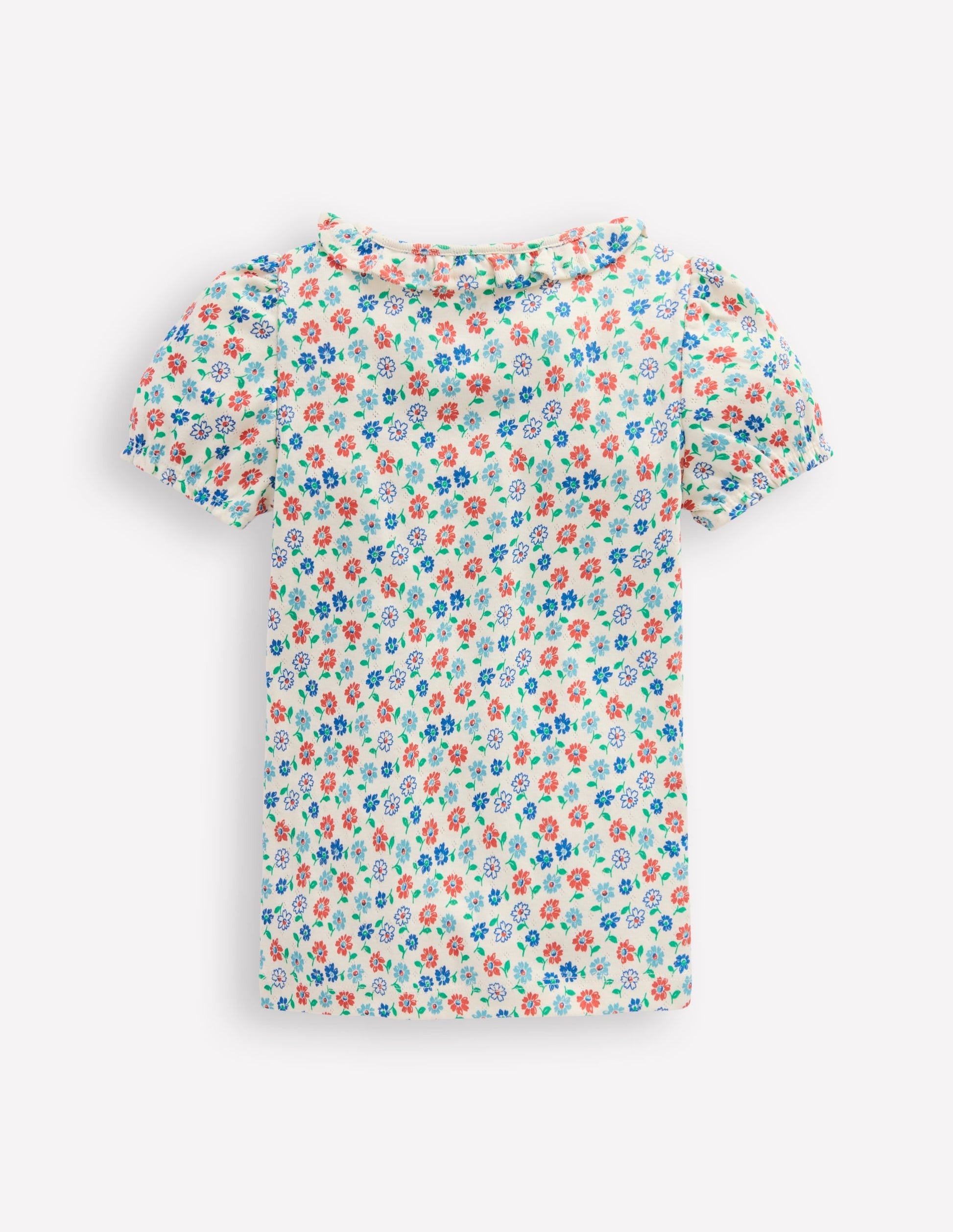 Short-sleeved Ruffle Pointelle-Vanilla White Vintage Daisy-3