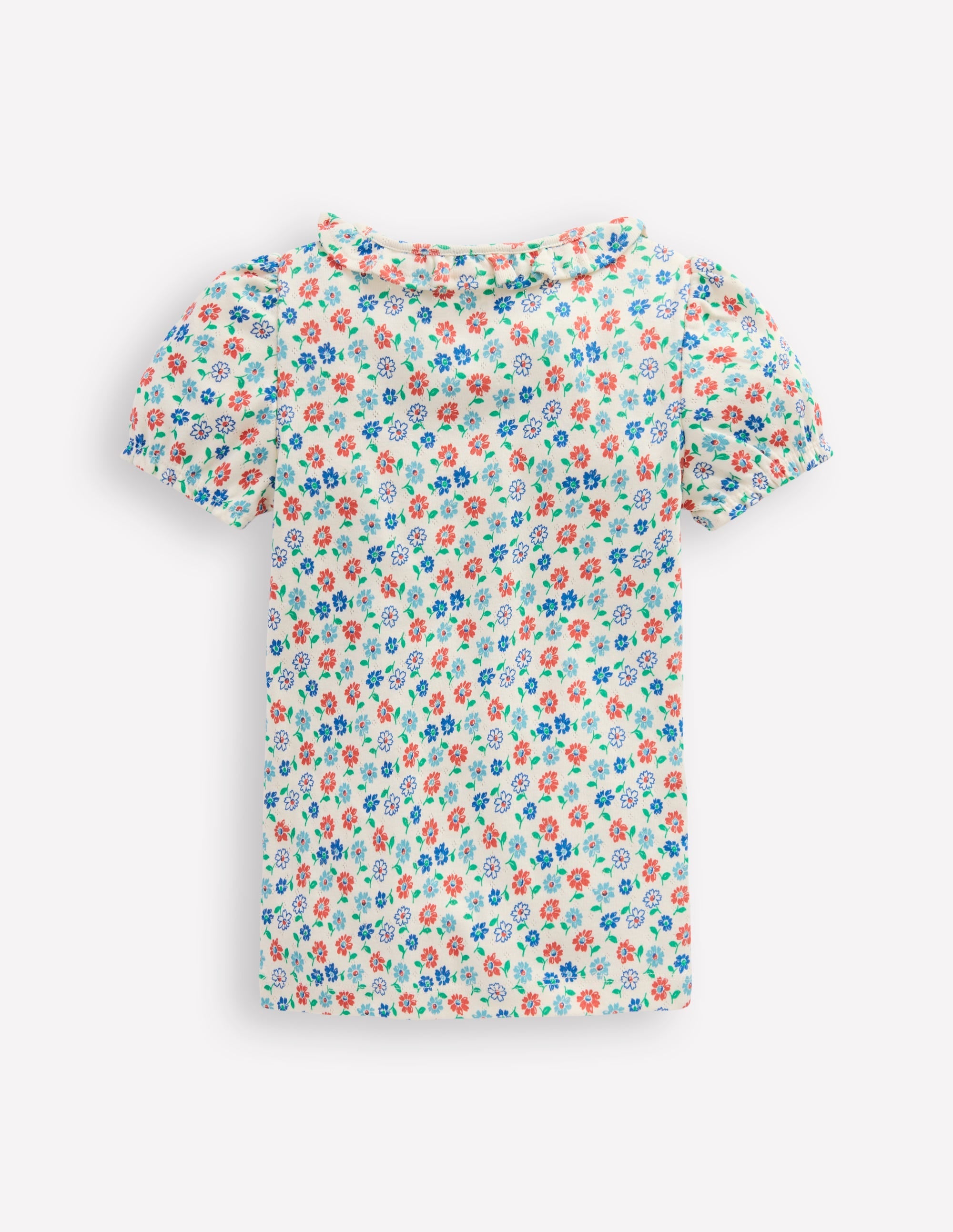 Short-sleeved Ruffle Pointelle-Vanilla White Vintage Daisy - Image 3