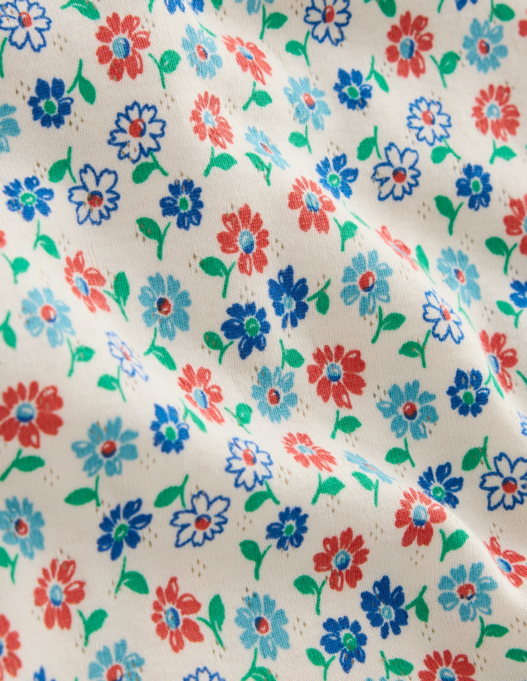 Short-sleeved Ruffle Pointelle-Vanilla White Vintage Daisy - Image 4