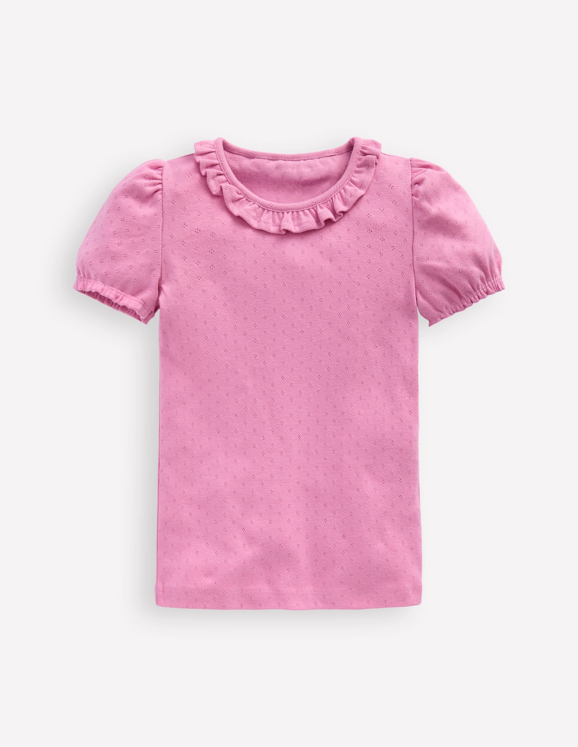 Short-sleeved Ruffle Pointelle-Vintage Mauve - Image 1