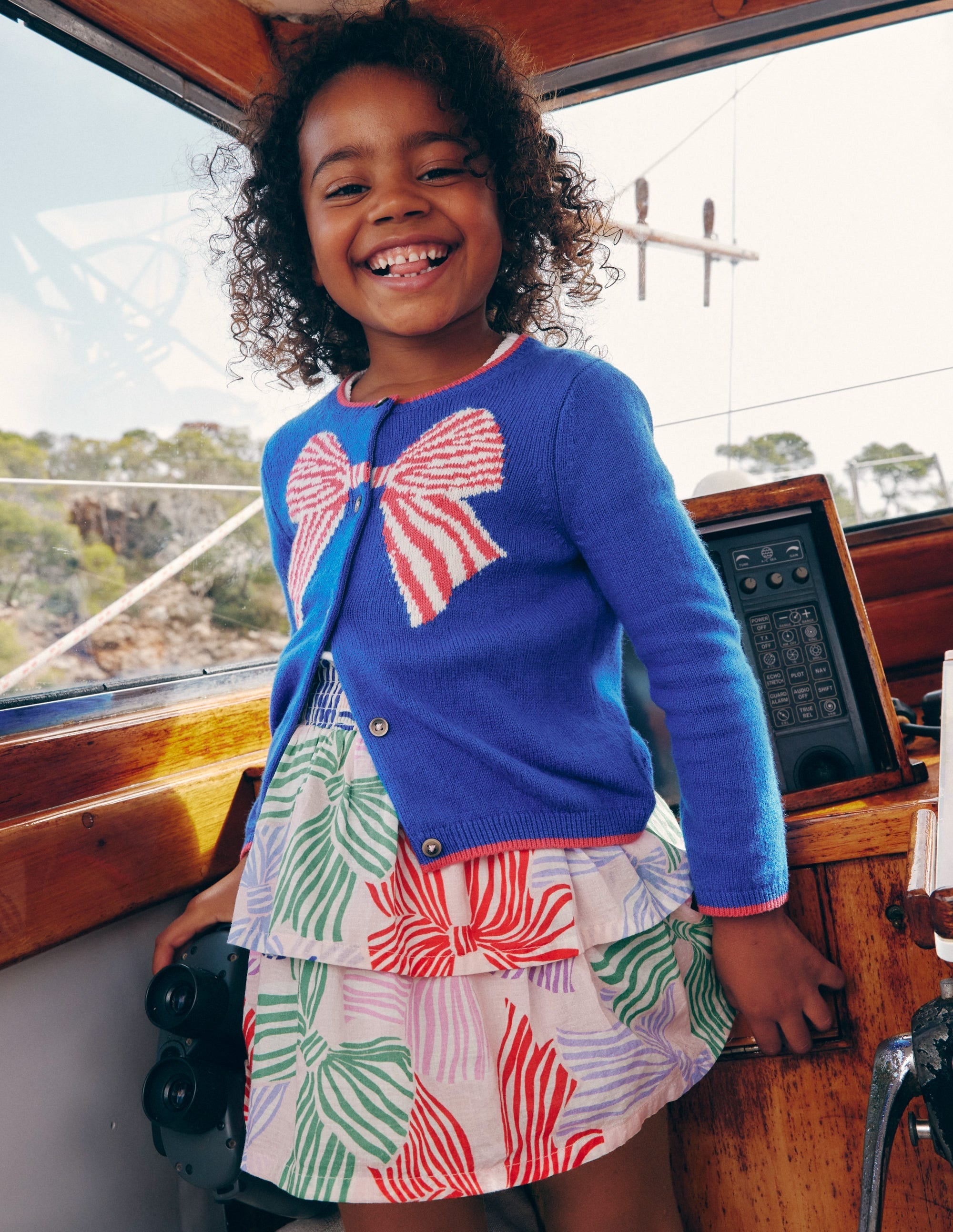 Evelyn Fun Logo Cardigan-Heron Blue Bow - Image 1