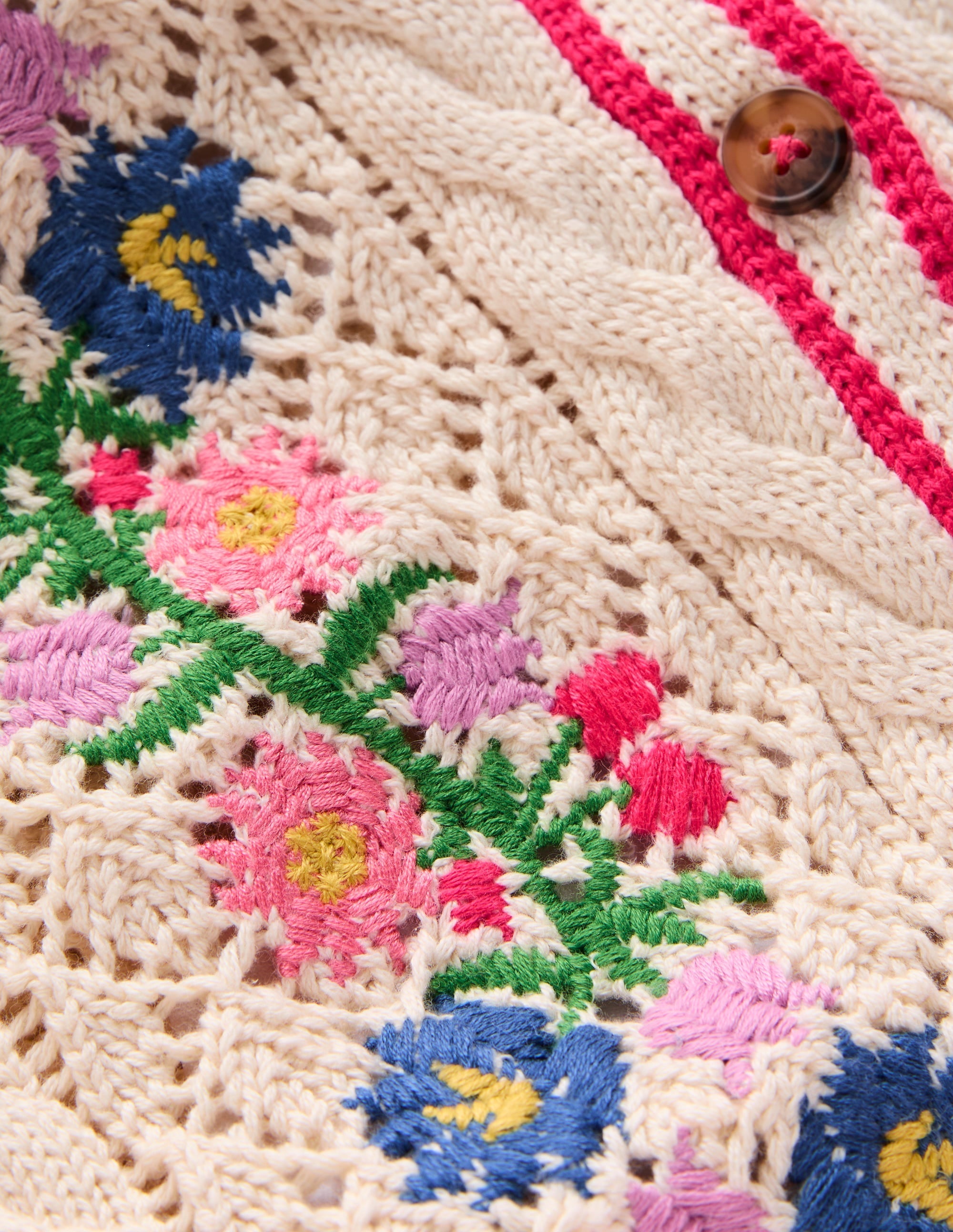 Cotton Embroidered Cardigan-Warm Ivory Floral - Image 4