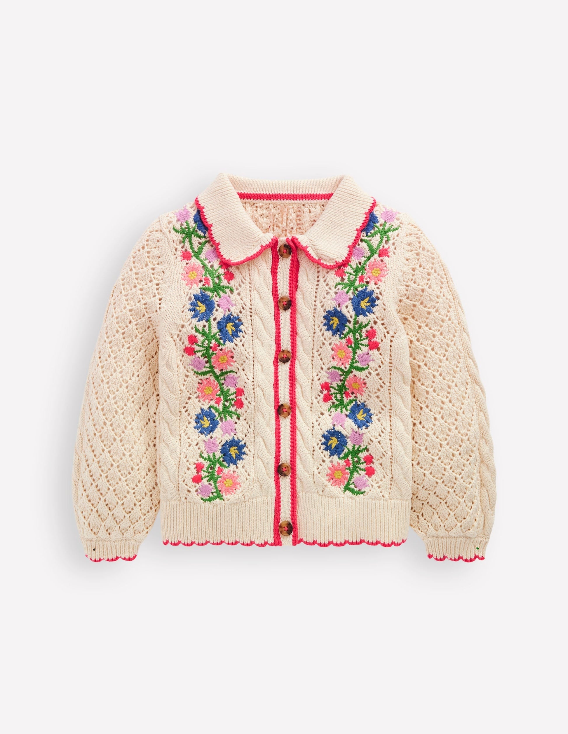 Cotton Embroidered Cardigan-Warm Ivory Floral-2