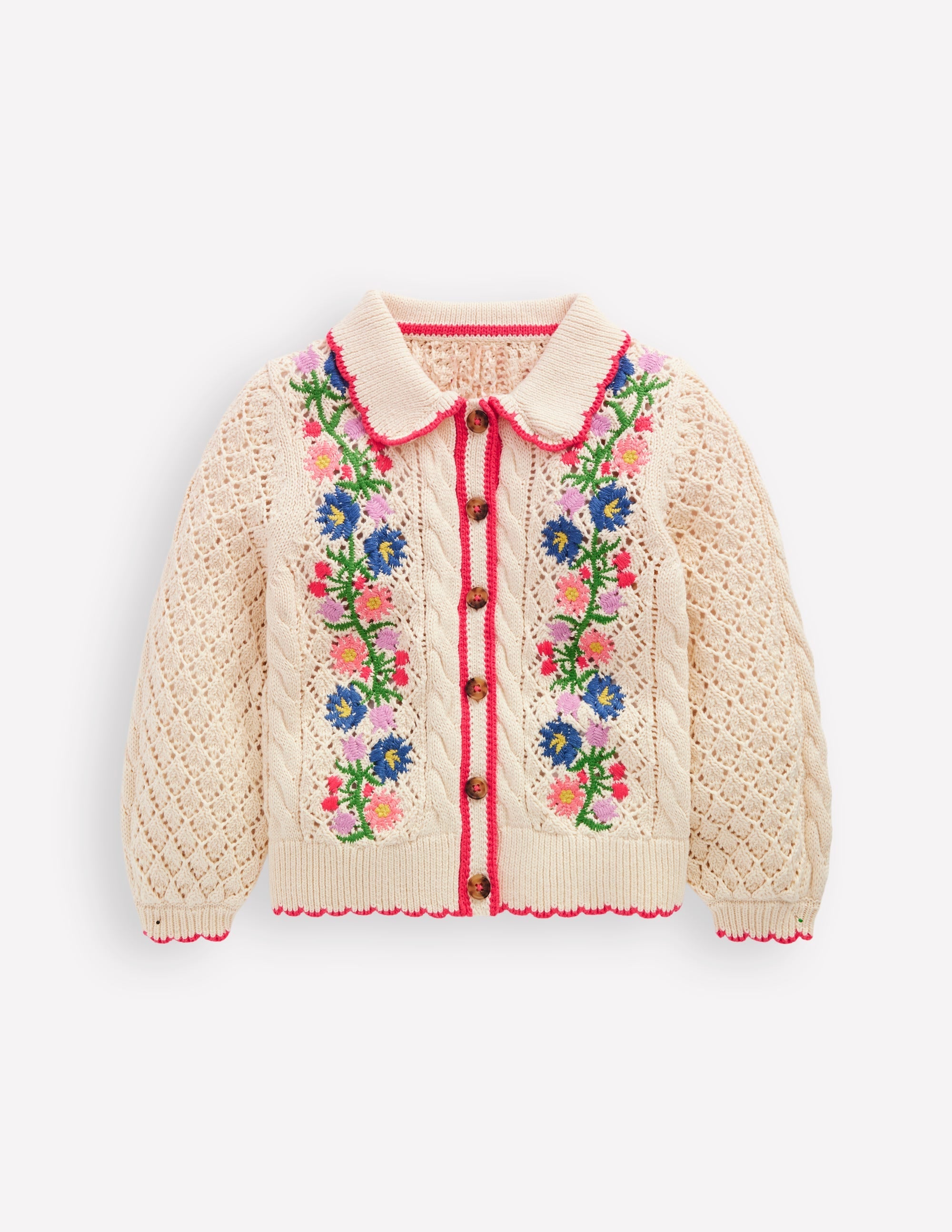 Cotton Embroidered Cardigan-Warm Ivory Floral - Image 2