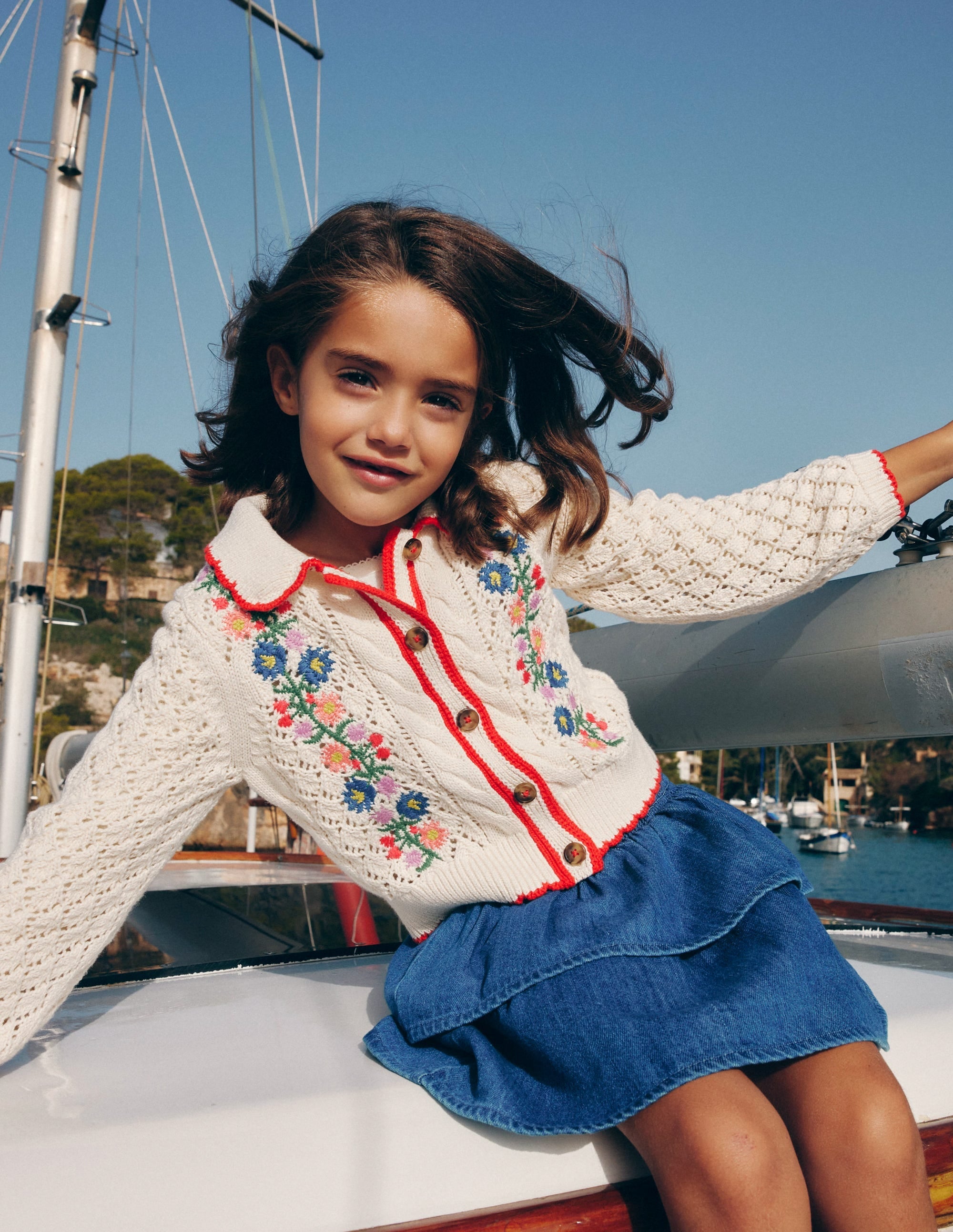 Cotton Embroidered Cardigan-Warm Ivory Floral - Image 1