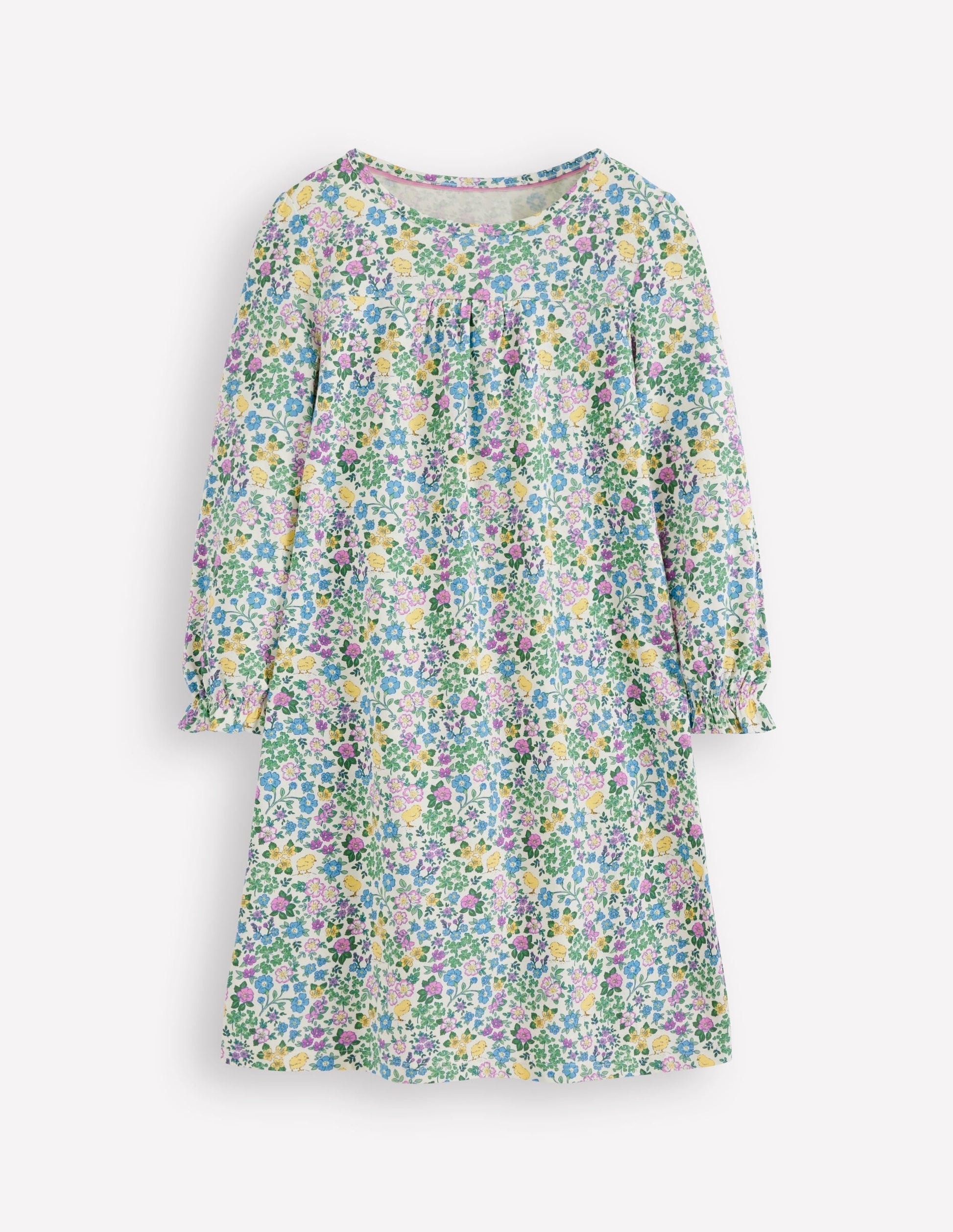 Printed Long-Sleeved Nightie-Orchid Purple Chick Floral-1