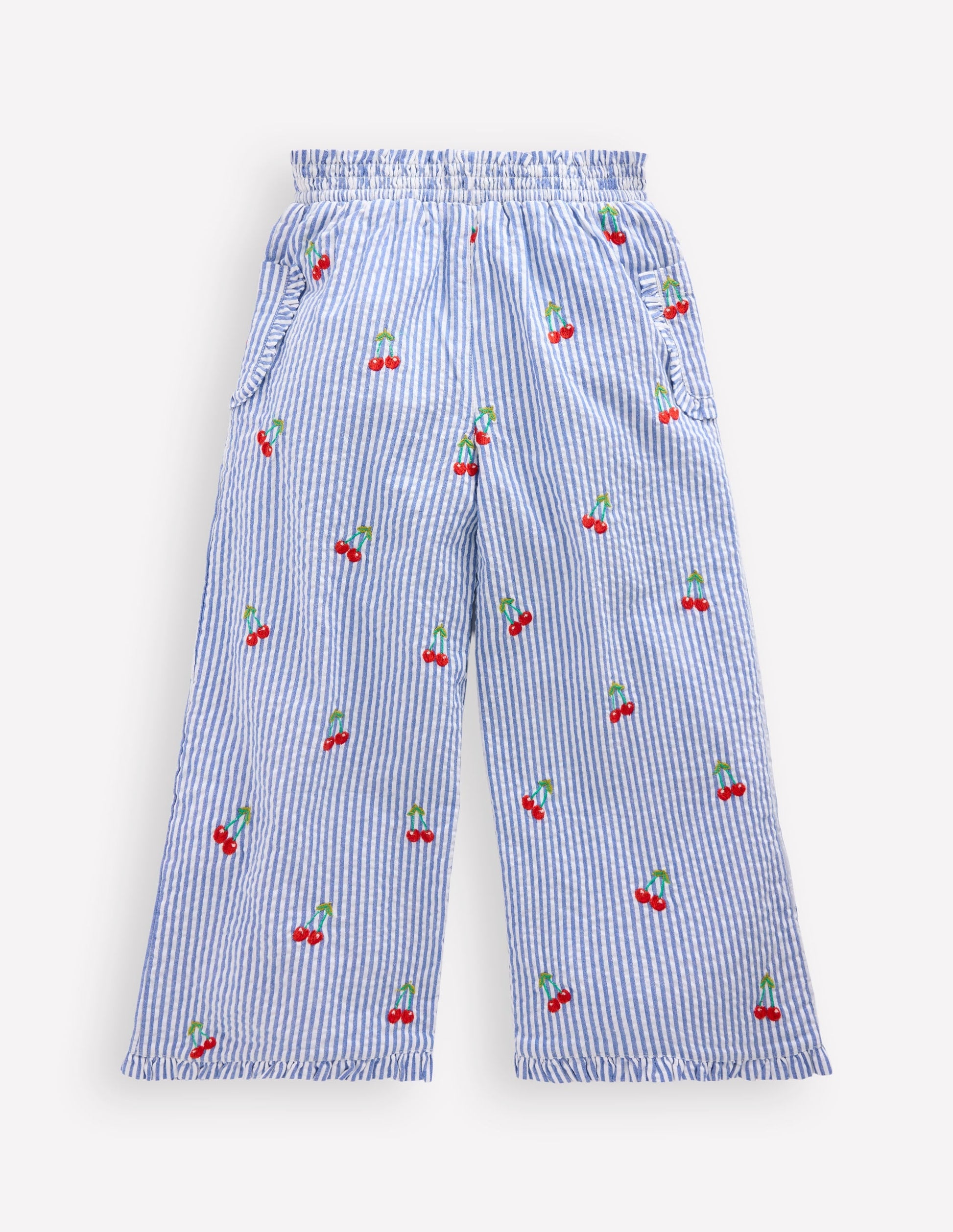 Nostalgic Frill Trousers-Blue Ticking Cherries-4