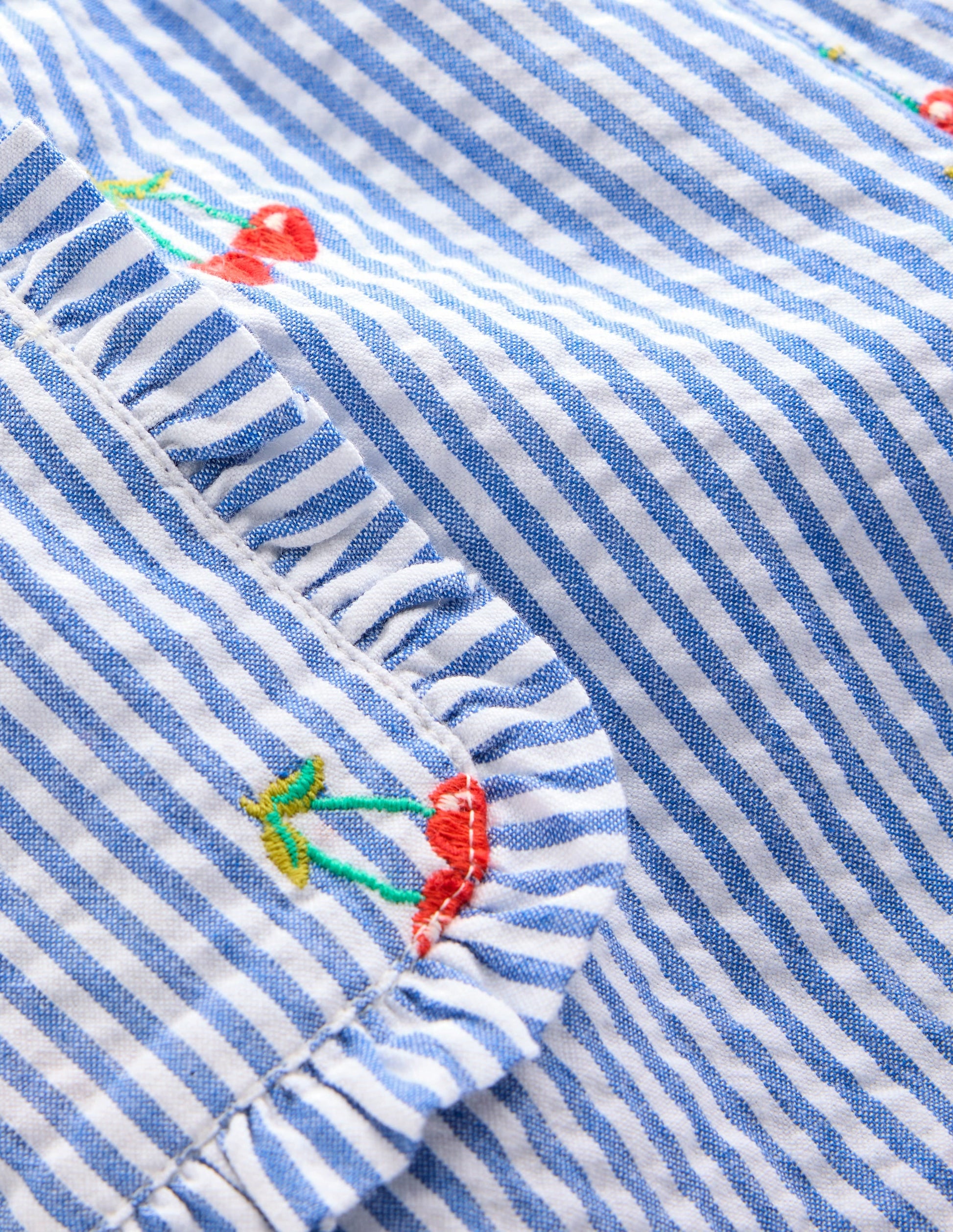 Nostalgic Frill Trousers-Blue Ticking Cherries-5