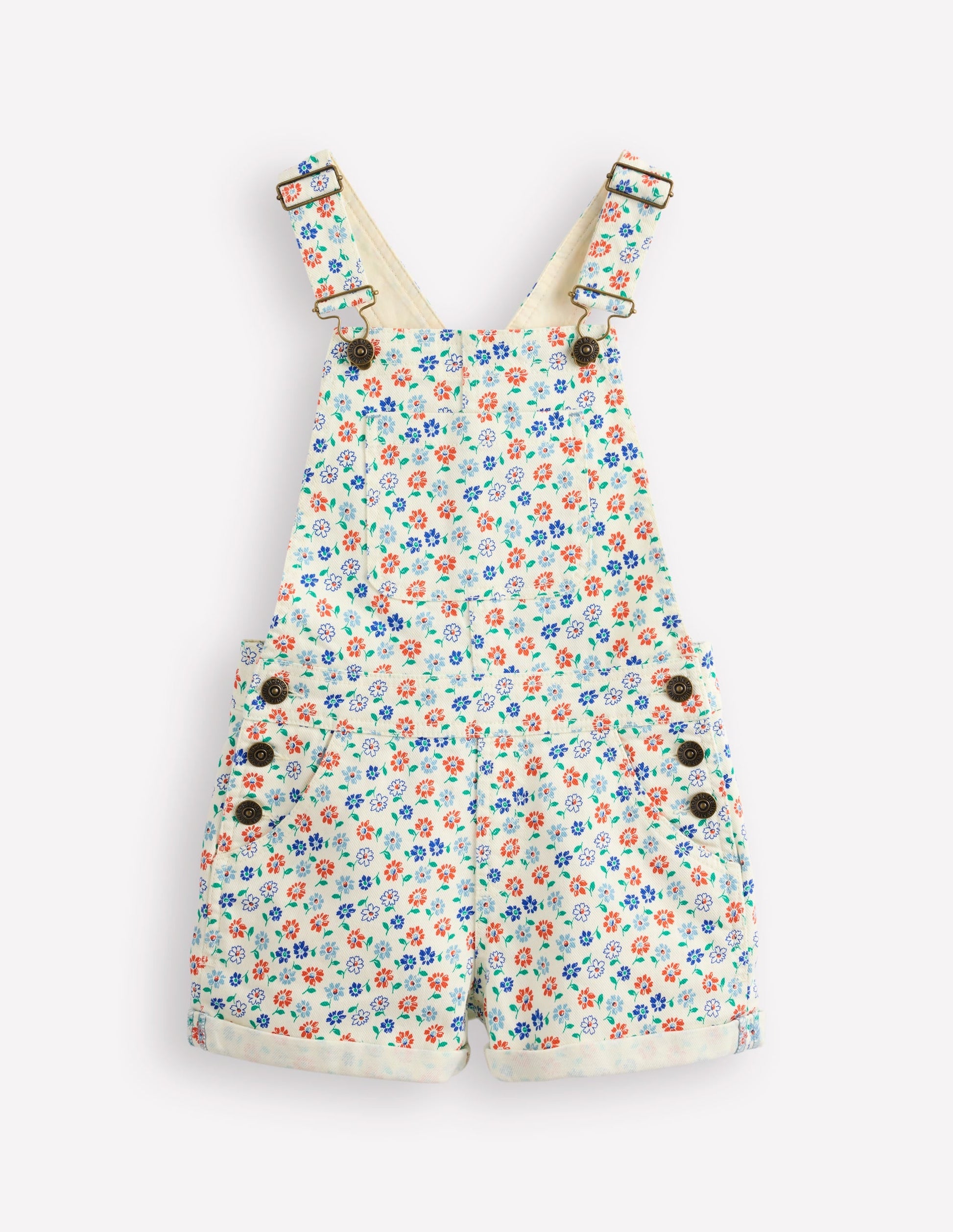 Heart Pocket Short Dungarees-Vanilla White Vintage Daisy-2