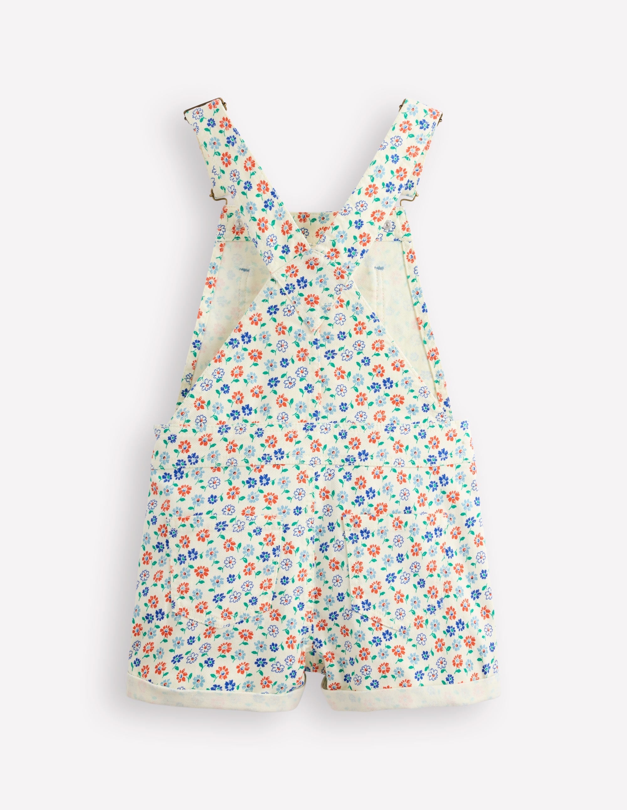 Heart Pocket Short Dungarees-Vanilla White Vintage Daisy - Image 3