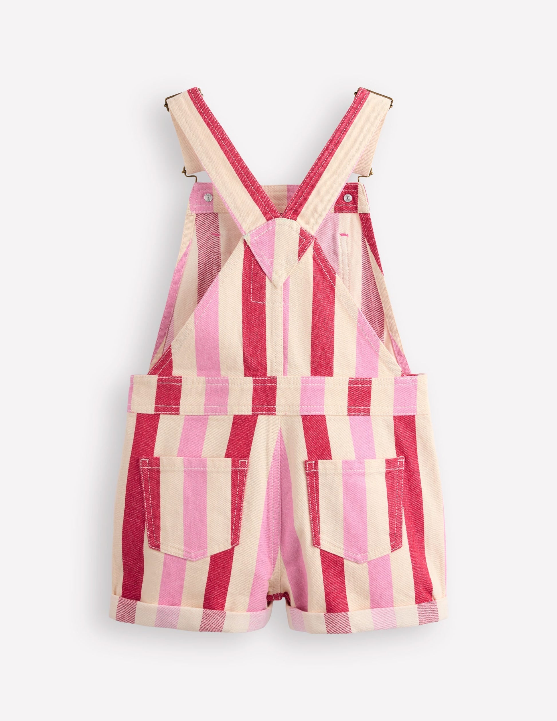 Heart Pocket Short Dungarees-Pink and Red Stripe-2