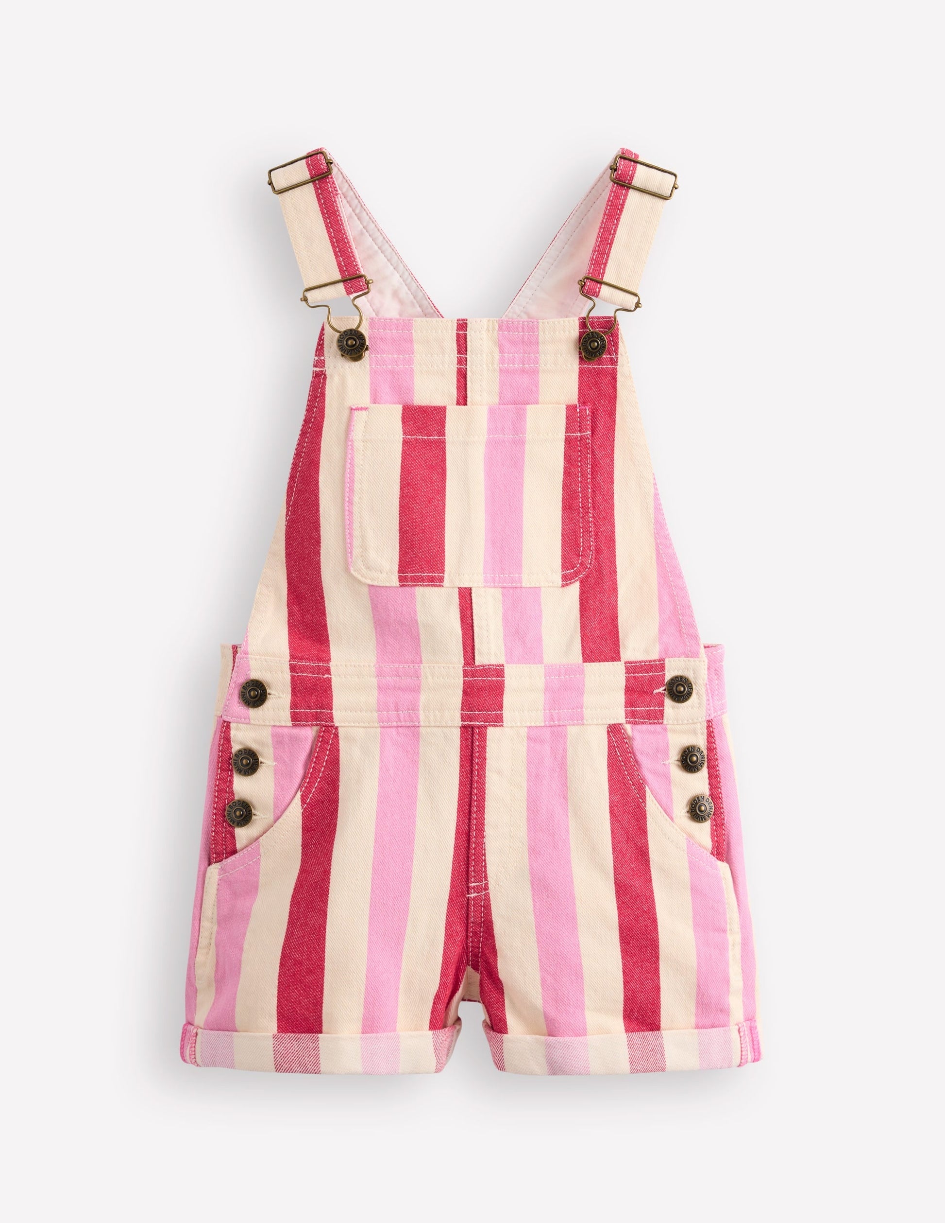 Heart Pocket Short Dungarees-Pink and Red Stripe-1