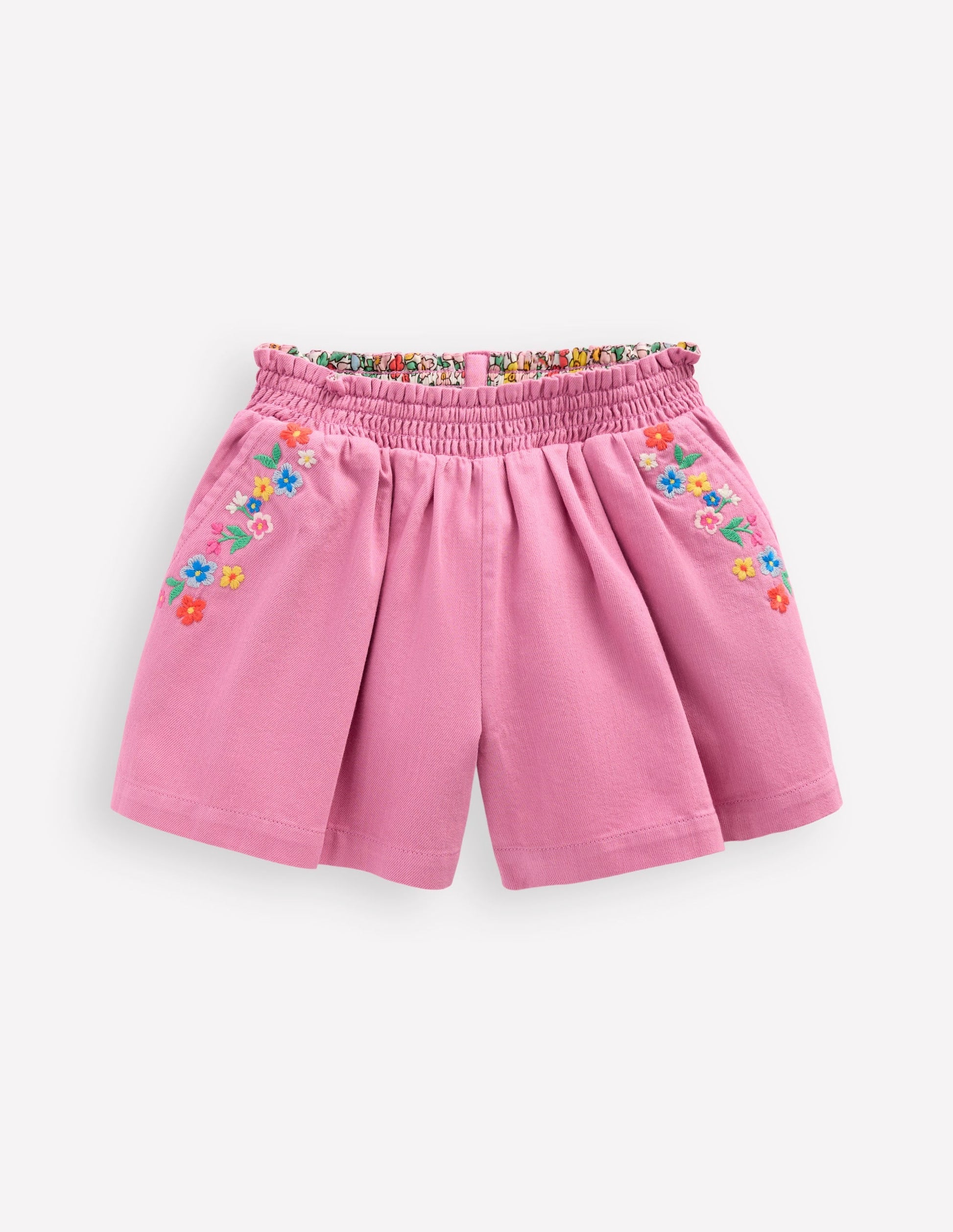 Pull-On Shorts-Pink Embroidered-1