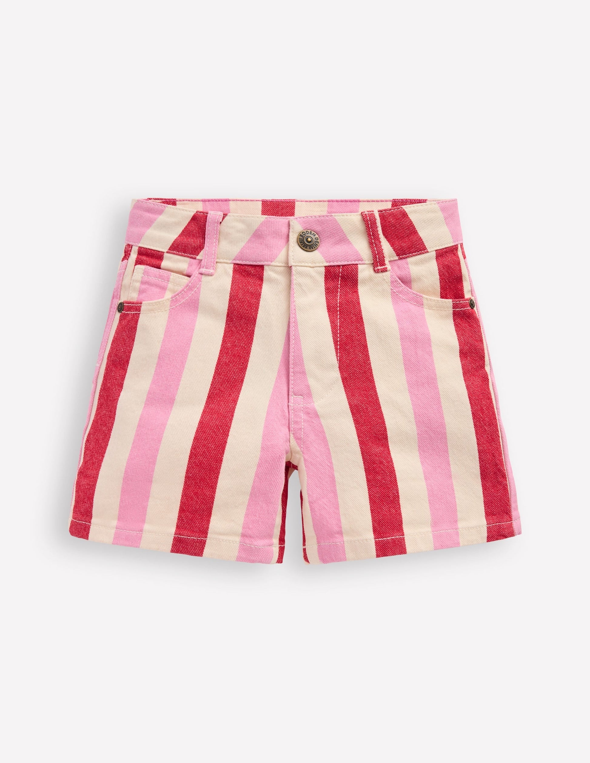 Denim Shorts-Pink and Red Stripe-1