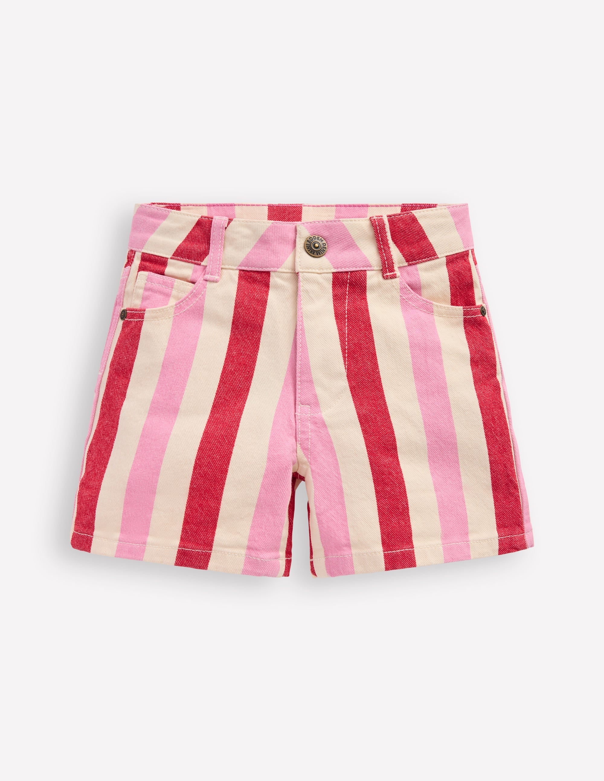 Denim Shorts-Pink and Red Stripe - Image 1