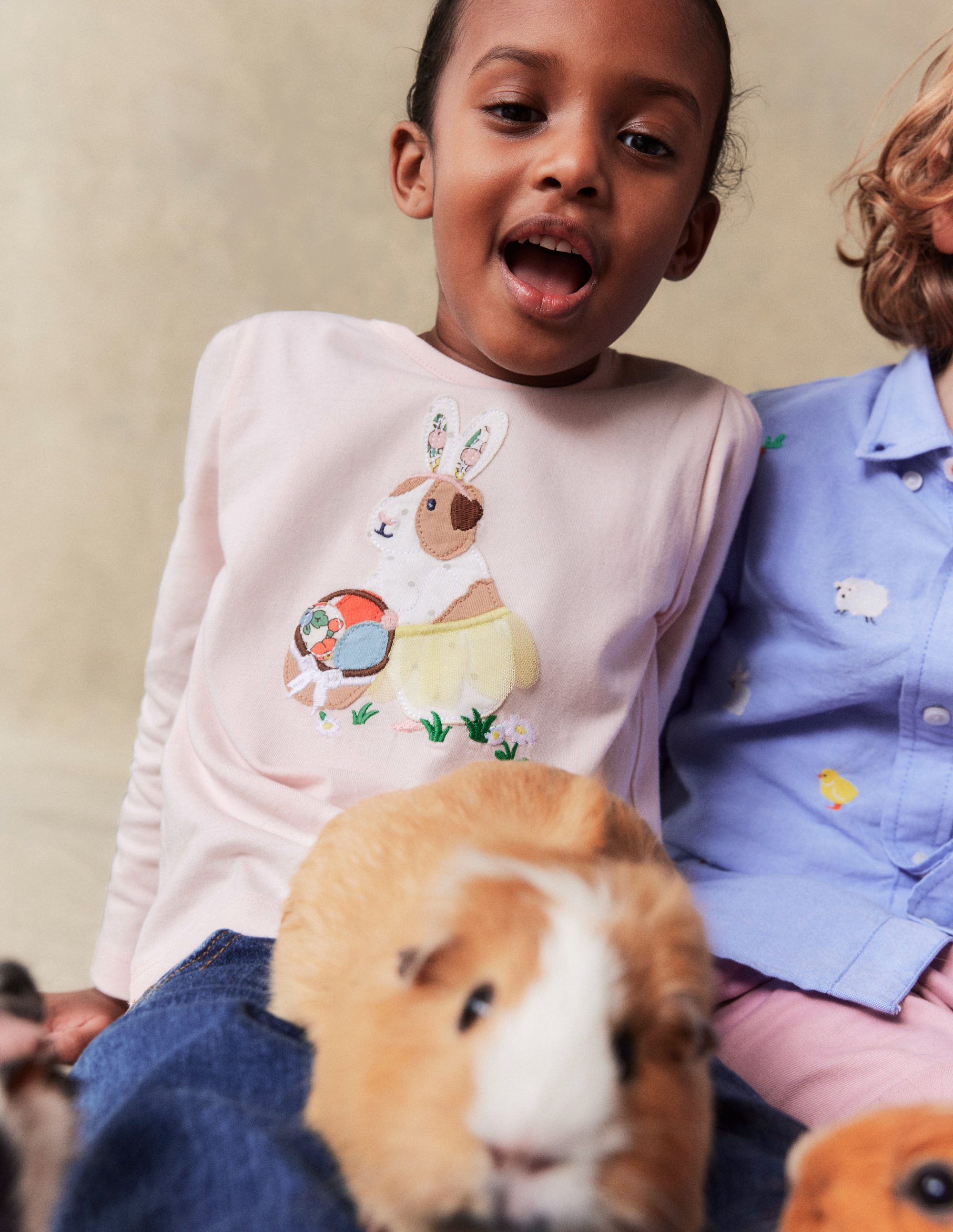 Puff Sleeve Applique T-Shirt-Chalk Pink Guinea Pig - Image 1