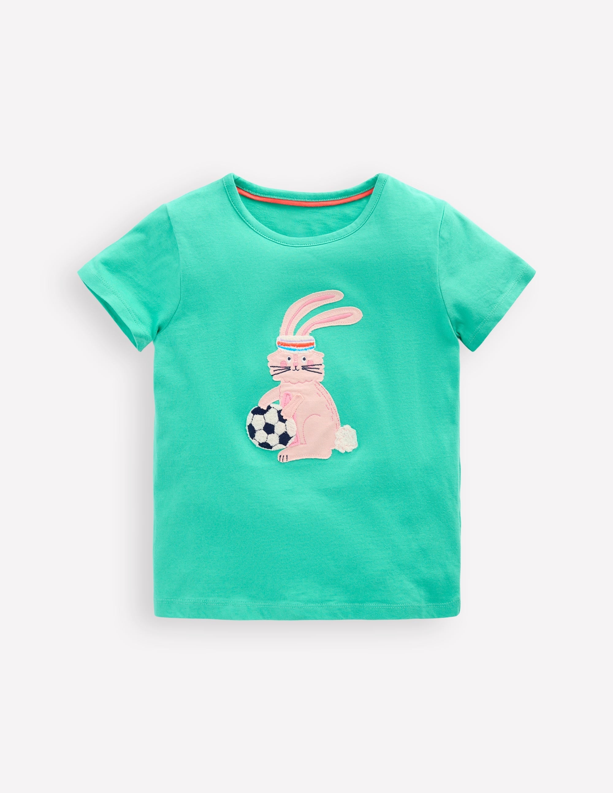 Short Sleeve Applique T-shirt-Turquoise Blue Bunny - Image 1