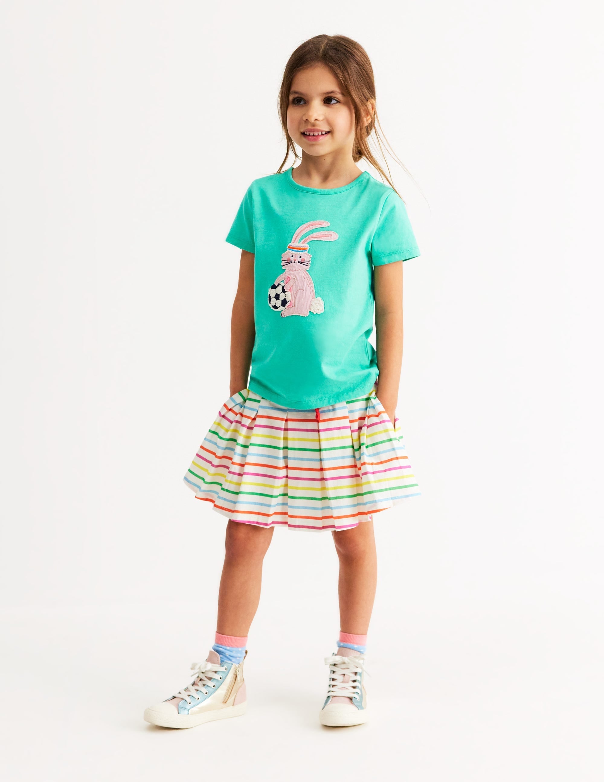 Short Sleeve Applique T-shirt-Turquoise Blue Bunny - Image 4